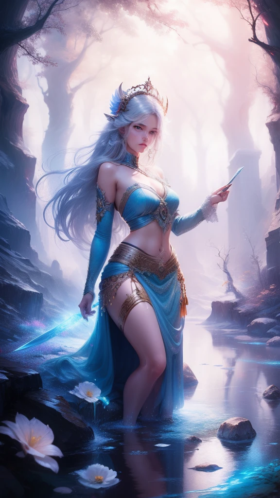 Fantasy art,  full bodyesbian ,8K resolution, Extremely beautiful,  Goddess , swans, sword, full bodyesbian, Swan princess Indian beauty