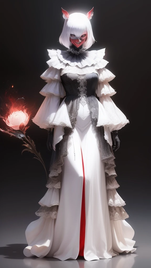 Create full-body digital images in 3D style，Combined with dark fantasy elements. 动态照明，Highlight intricate details. Clear focus and a resolution of at least 4K will ensure a high-quality image. A black background with floating playing cards adds a touch of magic and mystery to the composition. The composition should be perfect. The style of the image should resemble a watercolor, Pastel colors enhance the dark and mysterious atmosphere. The protagonist is a well-portrayed full-body clown, With a striking minimalist mask, No decorations or other details, The shiny silver conveys a mysterious and charming smile, Hide teeth. At the top of the mask, A huge red gemstone stands out. The clown wears a unique and simple black clown suit，With white details, There is also a batwing hat，Adding a touch of mystery..