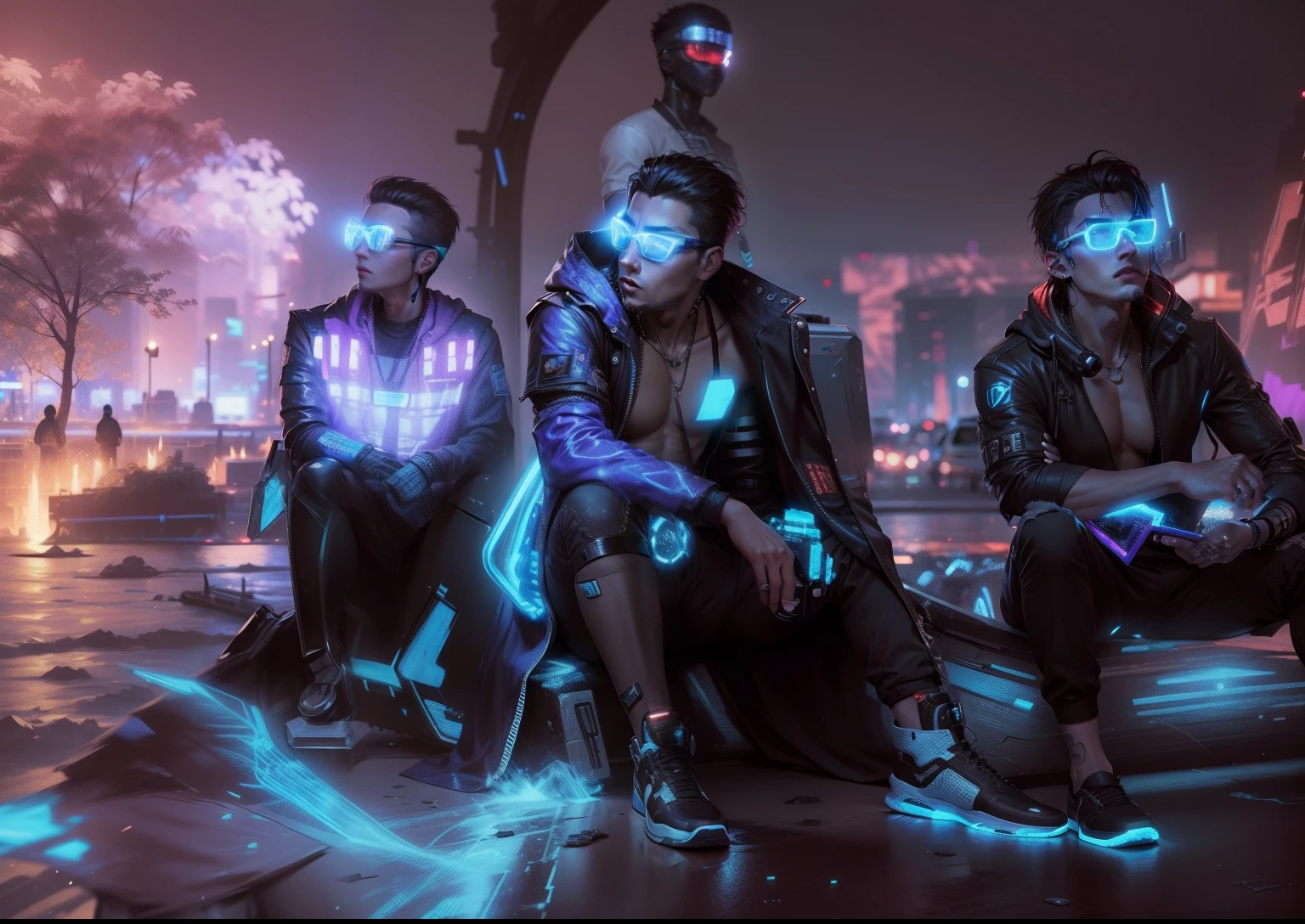 Change background cyberpunk handsome boy, realistic same face, 8k, ultra realistic