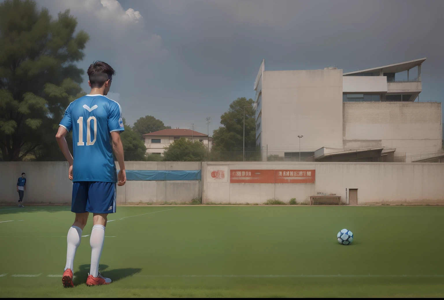Change background football court realistic boy hd blue jersey ARCHIT10