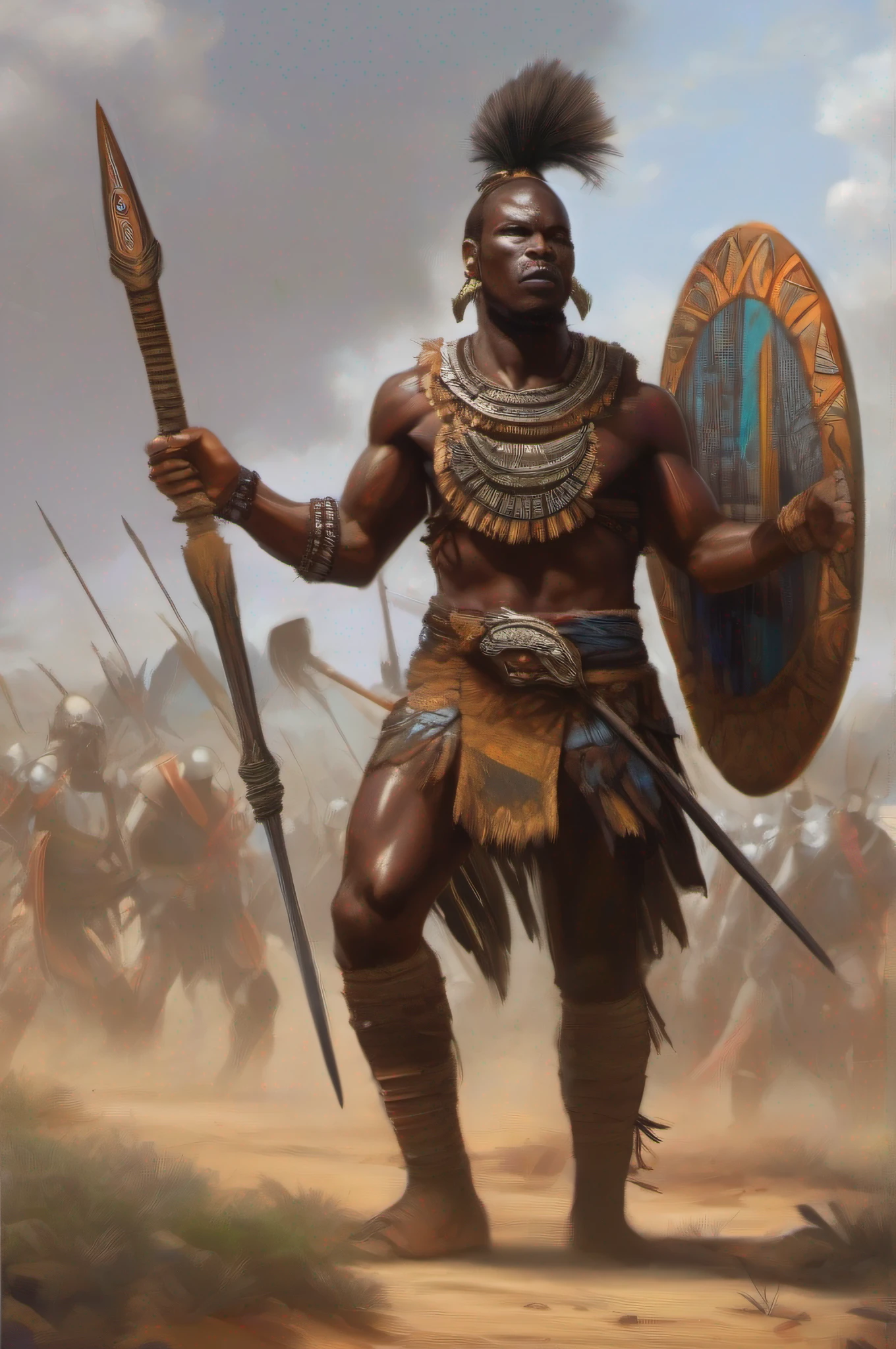 full body shot of A Giant happy African god of harvest throwing seeds onto a garden where africans are digging and planting, bright and vibrant sunlight shining, with iridescent light, cinematic lighting, artgerm style, 32k, ultra HD, unreal engine rendered, hyper-realistic image, --auto --s2