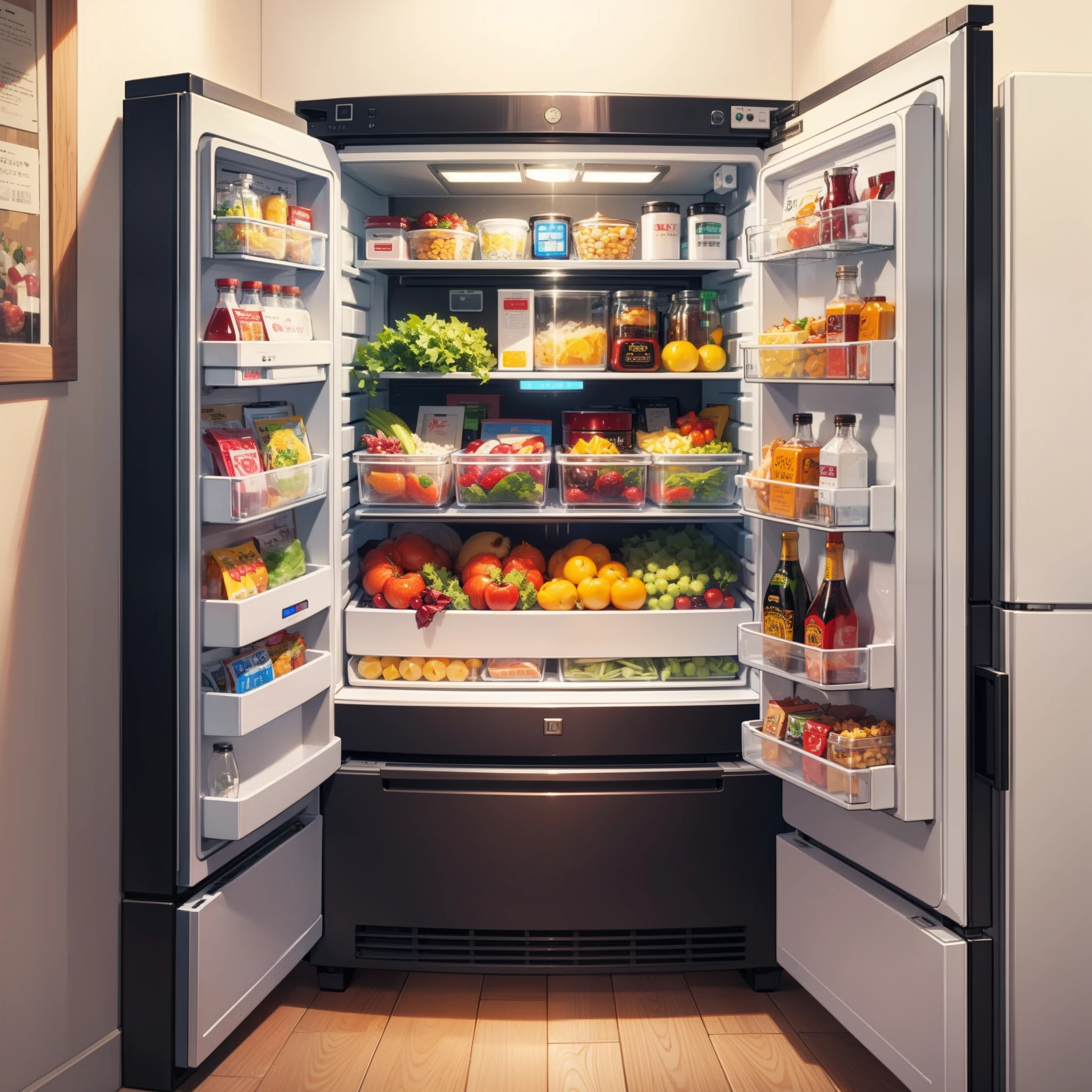 Luxury fridge，Plenty of food in the fridge
