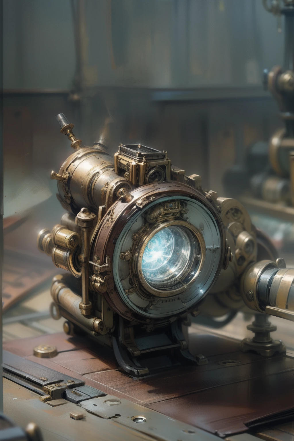 in the room of steampunk train background, glowing finger ring on the table, depicting the highest quality, highest resolution, masterpiece, steampunk style.