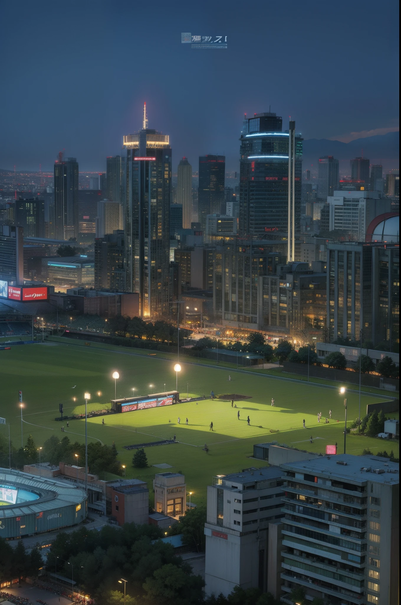 Anime scene at night, stadium