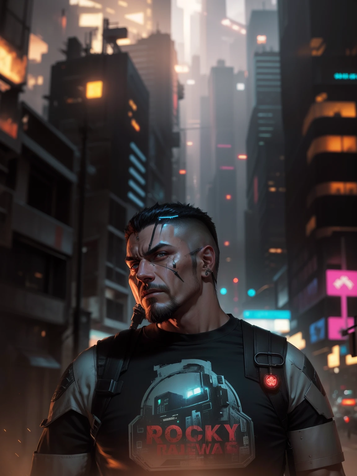 background cyberpunk, realistic face, original face, weapon.