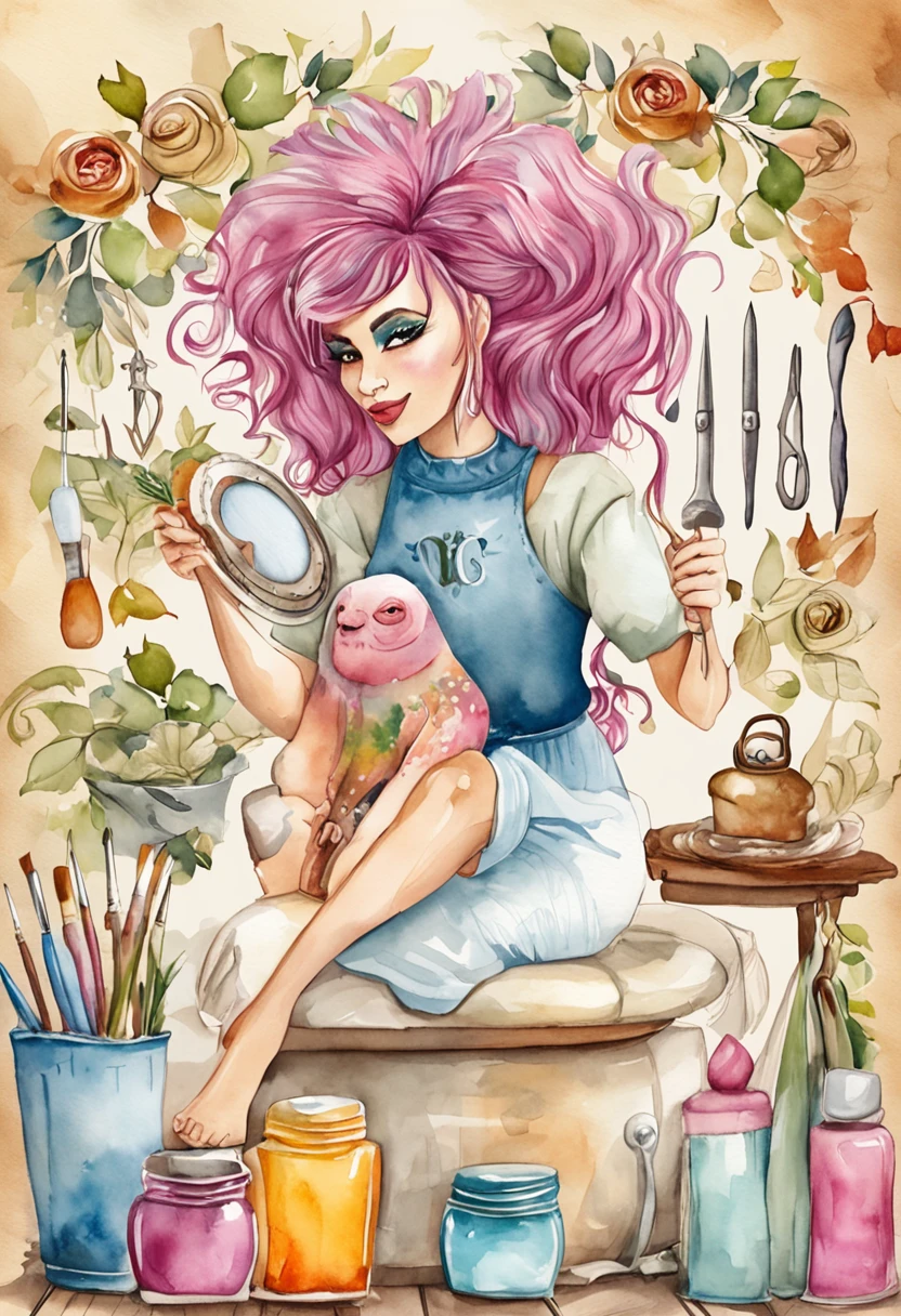 Prontec “Troll Beauty Salon”: A print showing a Nordic troll in a beauty salon, with a brush in hand and a colorful wig. Seria uma imagem divertida e inesperada.
Design circular, design de camisetas, orc 2d illustration, Epic lighting, Realistic, cinematographic, fundo escuro, Cores, --v 5.1 --estilizar 500 --ar 3:4