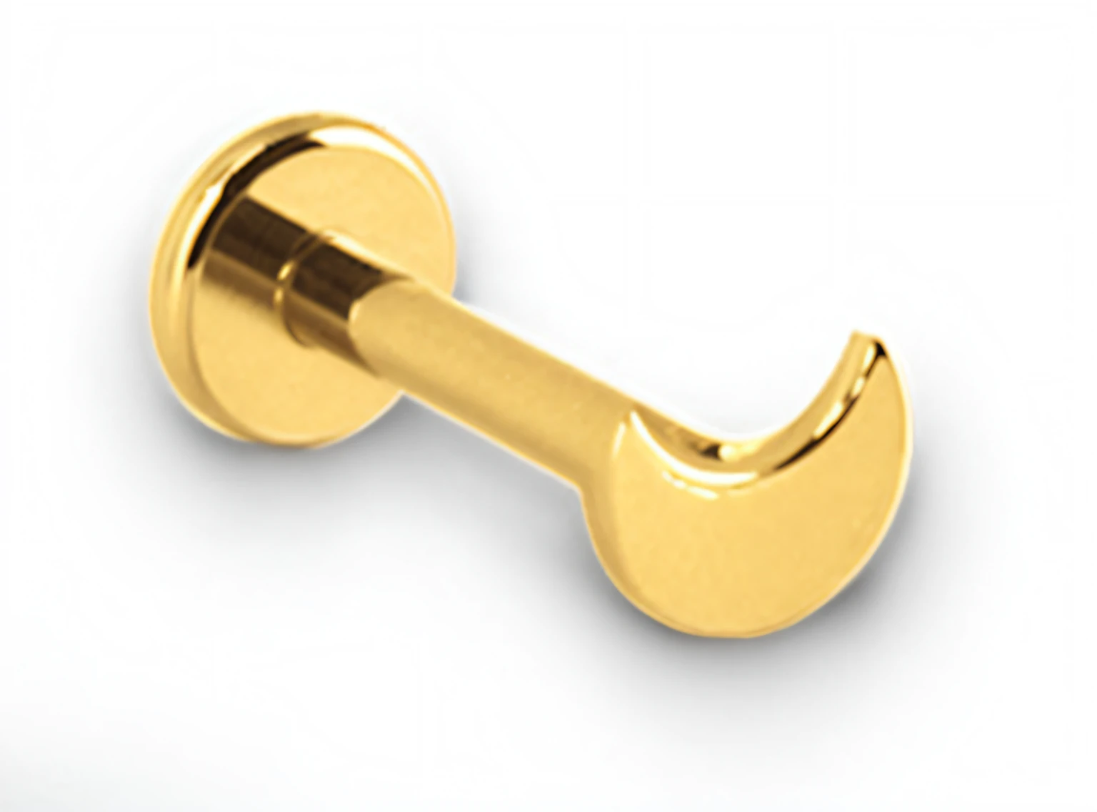 There is a golden metal hook with a curved design, banhado a ouro, ouro, 24k, shiny brass, parafuso, brinco de ouro, plated brass, 14 millimeters, 1 4 millimetres, 8 mm, 8mm, ouro brilhante, Perfurado, horned, 15 millimeters, 15 millimeters, 1 5 millimetres, brass, inverter, 1 8 mm