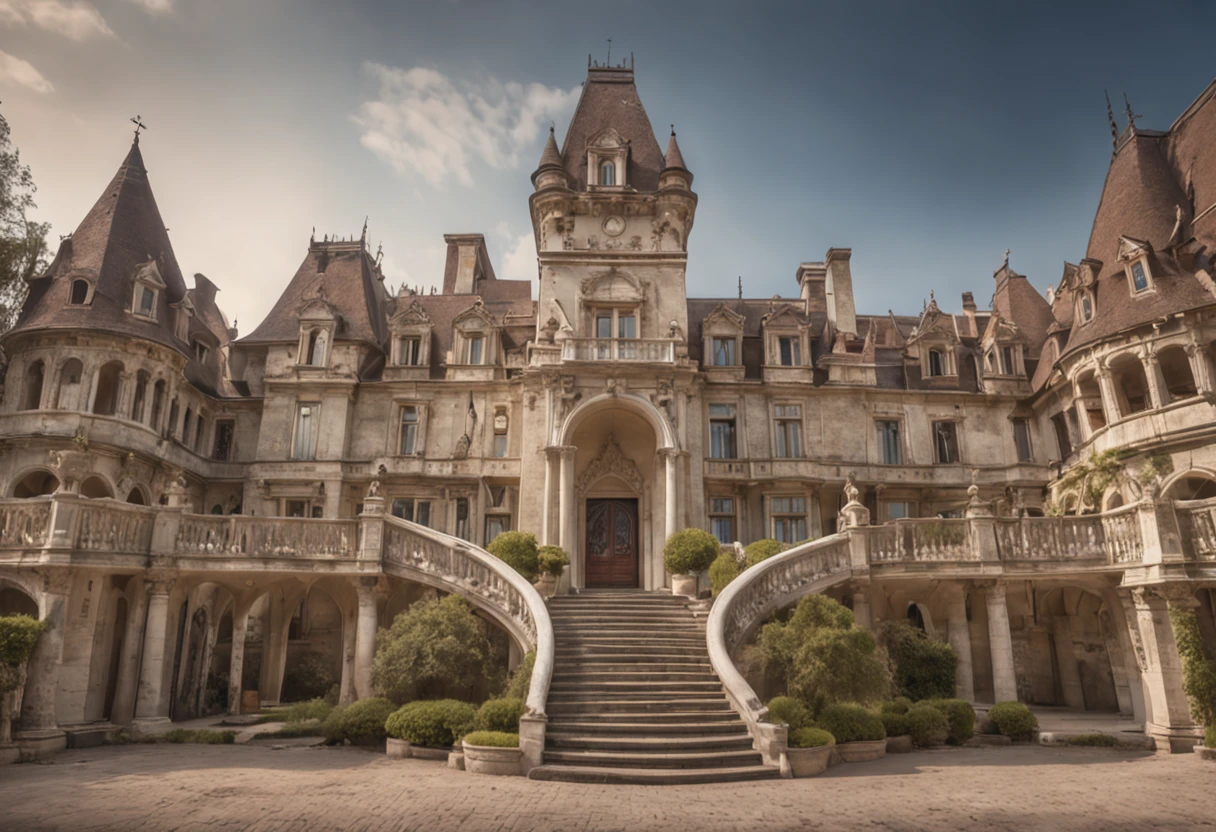 RAW photo, best,masterpiece, best quality, high quality, extremely detailed,some large stairs that take us to a fairytale palace