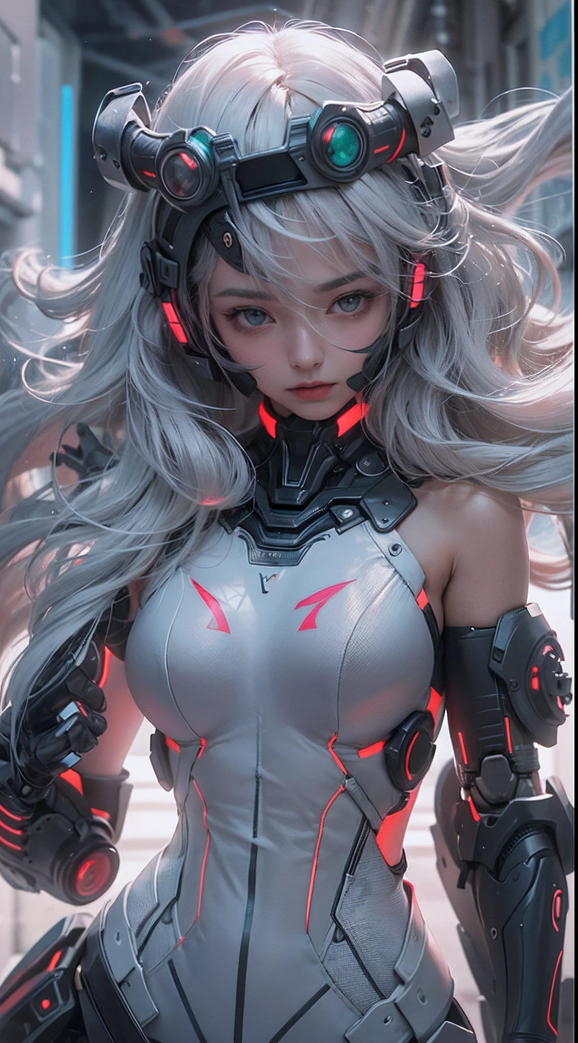 highest qualityr、obra maestra、超A high resolution、(fotorrealista:1.4)、foto RAW、Angel Cyborg、alas grandes hechas de metal、White porcelain body、cana、piel resplandeciente、1 Chica Cyborg、((Super realistic details))、red miniskirt,Portlate、global ilumination、sombra、octane representation、8k、ultrasharp、Luz de borde del personaje,Tetas colosales、Raw skin is exposed at the décolleté、Apocalyptic City of Fire, Detalles de adornos complejos、,hermosas manos finas,Cover of transparent acrylic parts、Sumer Detailed Hydraulic Cylinders、small LED lamp、detalles muy intrincados、luz realista、un ojo morado、ojos radiantes、in front of camera、neon details、Disparo de vaquero、casco futurista、Acerca de Cyberpunk、,beautiful fine hands,、