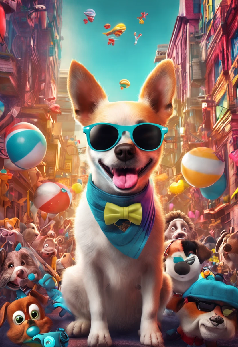 cute little a Dog sunglasses on Has a small Pop charicature