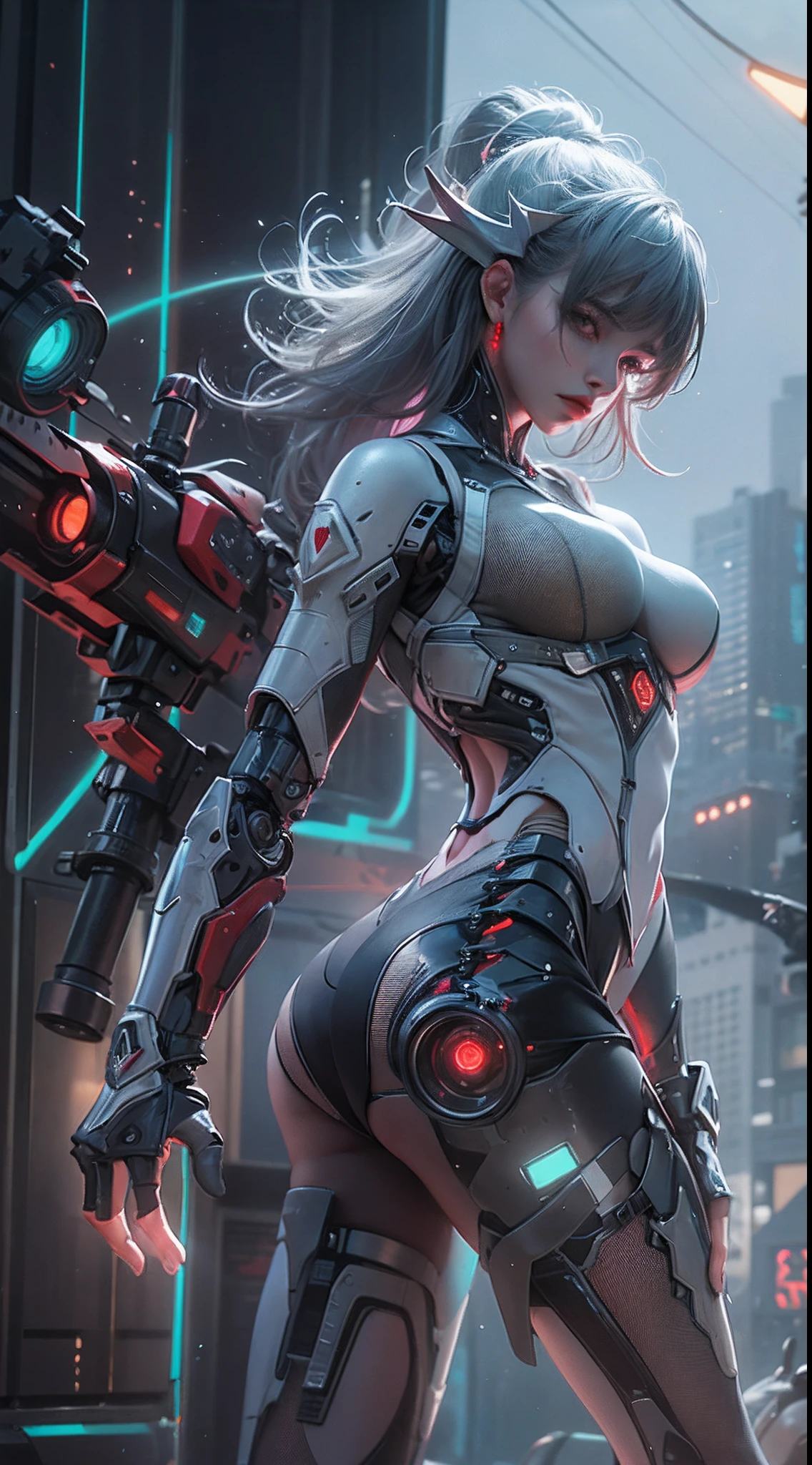 highest qualityr、obra maestra、超A high resolution、(fotorrealista:1.4)、foto RAW、Angel Cyborg、alas grandes hechas de metal、White porcelain body、cana、piel resplandeciente、1 Chica Cyborg、((Super realistic details))、red miniskirt,Portlate、global ilumination、sombra、octane representation、8k、ultrasharp、Luz de borde del personaje,Tetas colosales、Raw skin is exposed at the décolleté、Apocalyptic City of Fire, Detalles de adornos complejos、,hermosas manos finas,Cover of transparent acrylic parts、Sumer Detailed Hydraulic Cylinders、small LED lamp、detalles muy intrincados、luz realista、un ojo morado、ojos radiantes、in front of camera、neon details、Disparo de vaquero、casco futurista、Acerca de Cyberpunk、,beautiful fine hands,、