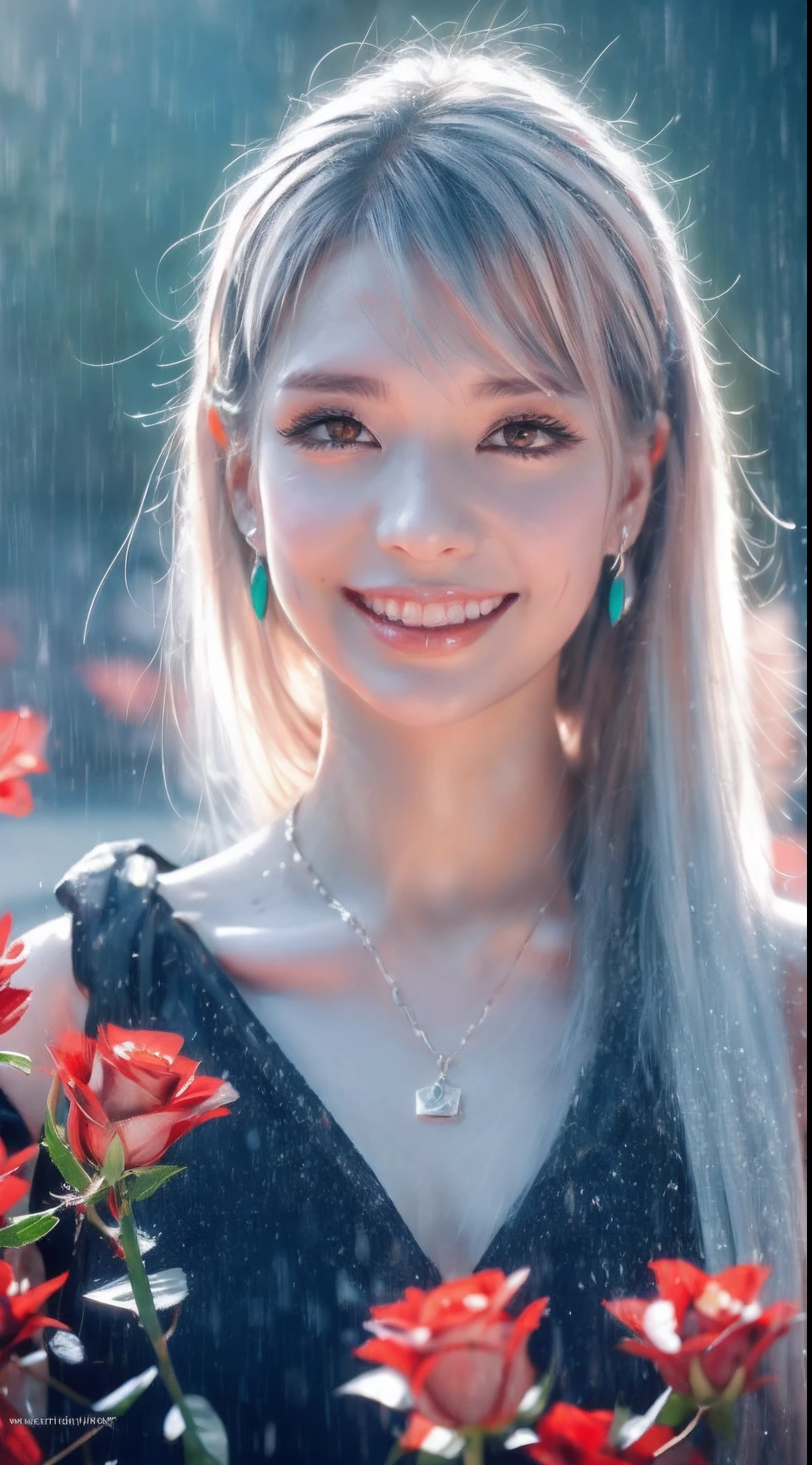 Garden covered with red roses in the background, Silver hair, front ponytail, eyes reflection, red contact lenses, Pink eyes,Heterochromia, Wear earrings, Blue crystal pendant,Evil smile, shairband,High detail, romanticism lain, Depth of field, Sparkle, Ray tracing, viewfinder, zoom layer, Close-up, Bokeh, Anatomically correct, High details, 1080p, Ultra HD
Woman,High ponytail,a sailor suit,Half out of the water,Get wet,Clothing water pattern detail,The expression is solemn,holding knives,Shiny blade detail depiction,reflective light,
Gorgeous and delicate glowing little butterfly hair ornament,brilliant colorful,Fine engraving,Shine brightly,The attention to detail,The jewelry is of high quality,Extremely high image quality