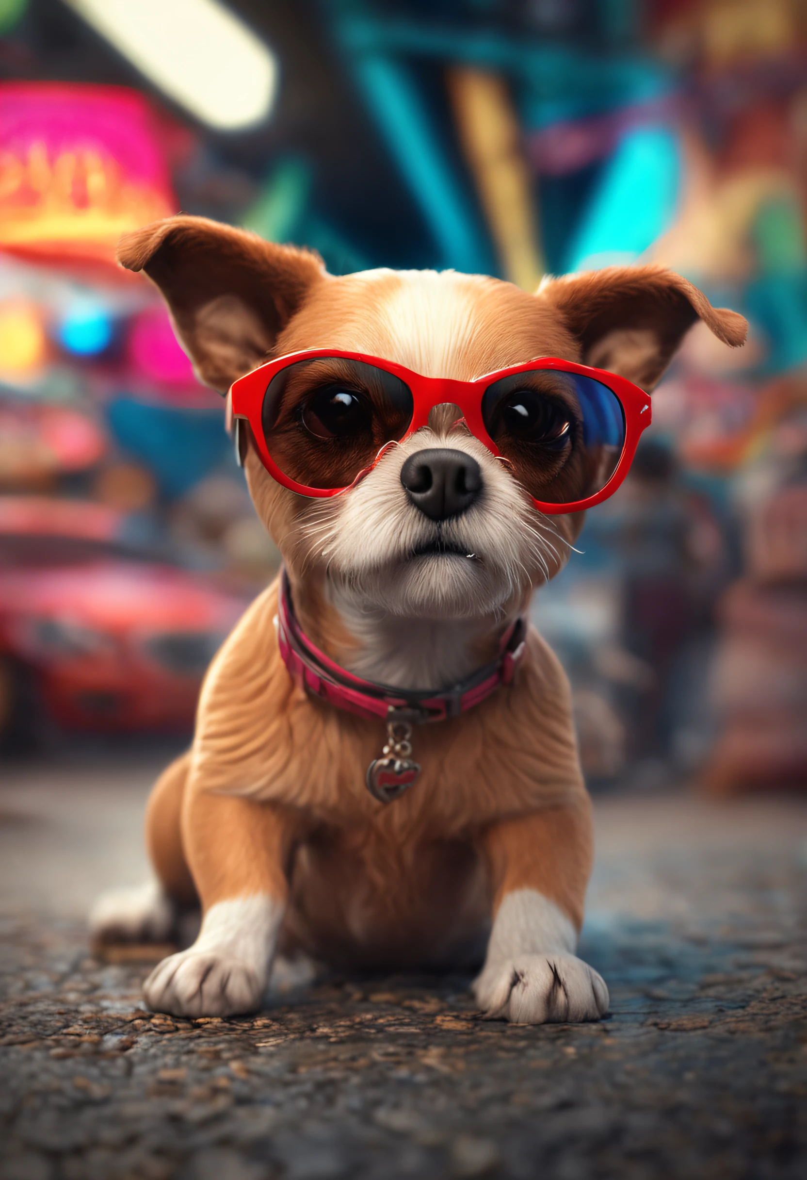 cute little　a Dog　sunglasses on　Has a small　Pop　charicature