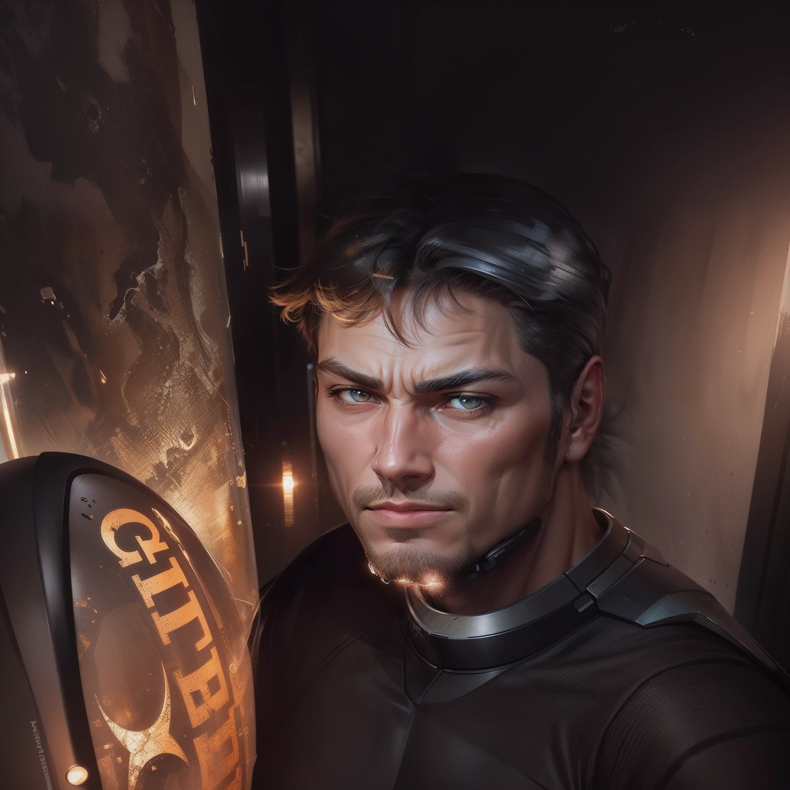 cyborg, realistic fase, handsome, change background, dont change face, oroginal fase.