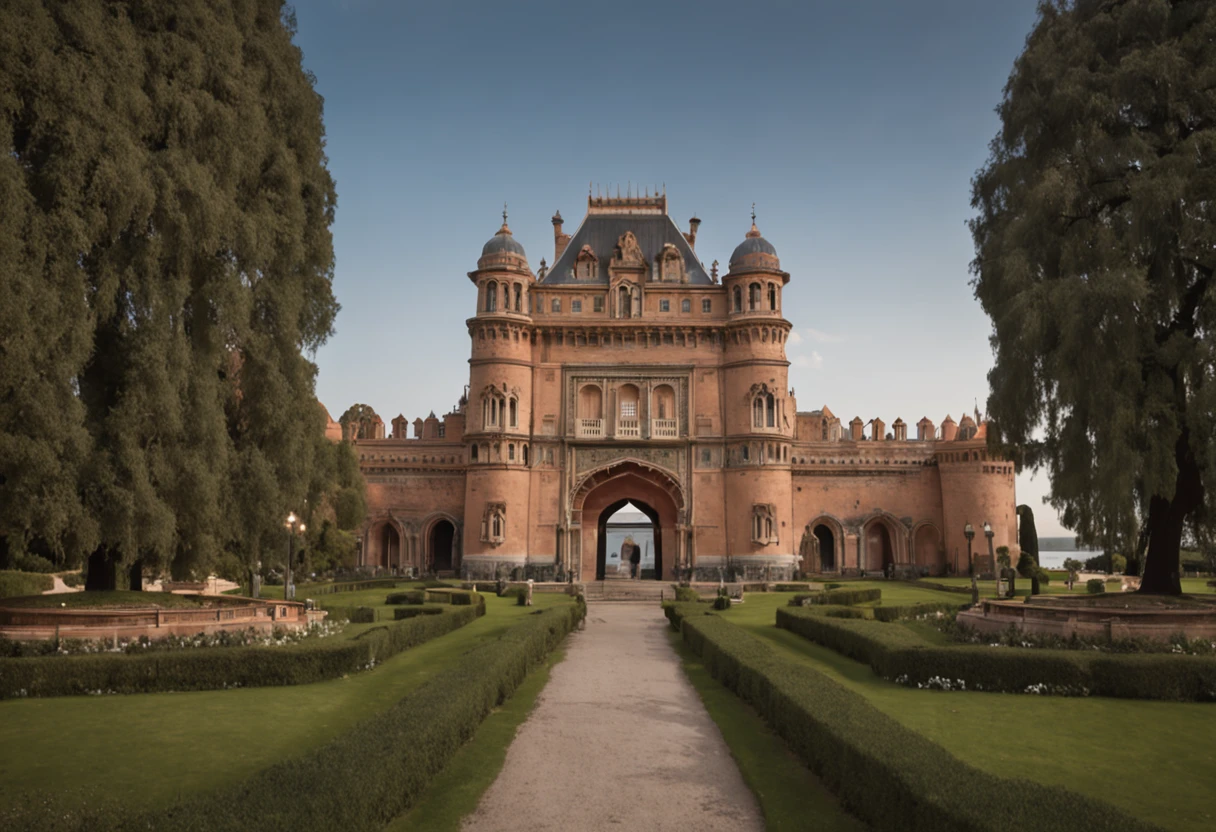 Marveling at the magnificent entrance to a mesmerizing magical palace.