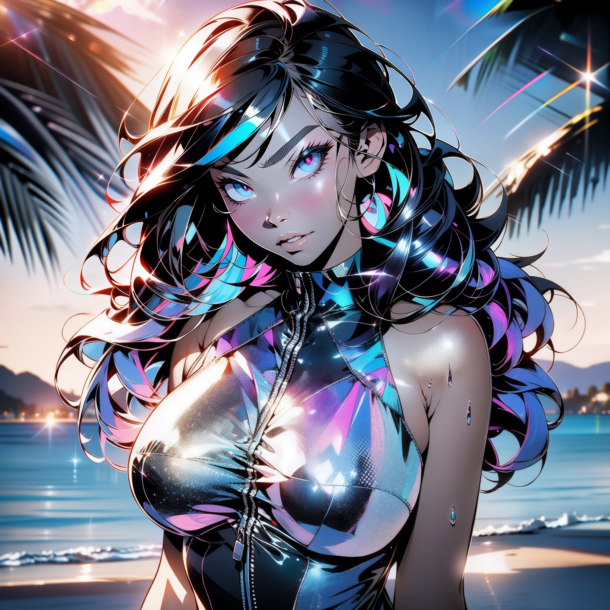 Brazilian beach babe, (busty), ((bimbo)), ((slutty)), (fit), ((perfect)), tan, (((Brazilian))), (((Brazilian appearance))), (Brazilian body shape), glossy eyes, ((((beautiful)))), raunchy, confident expression, ((hyper sexualized)), hourglass body, (sexy), from the front, (feminine), creative colorful frilly thong bikini, big sunglasses, bracelet, luscious wet hair, voluptuous juicy round , underboob, voluptuous round ass, shapely well built glutes, underbutt, sexy hips, full shapely body, ((curvy)), vibrant aura, smooth shiny skin, sexy lighting, Brazilian beach background, sunny, cloudy, gorgeous beach, detailed vivid beach background, smooth clean lines, ultra textured, ultra detailed, highest resolution, maximum quality, perfect, max detail, vivid colors, max texture, energetic composition, dramatic lighting, crystal clear, depth perspective, high contrast, seamlessly blended, photorealistic rendering, chromatic aberration, subpixel precision, bokeh effect depth art, anamorphic perspective, hdr high dynamic range, spectral color graded, photometric lighting, lush visceral textures, motion lines