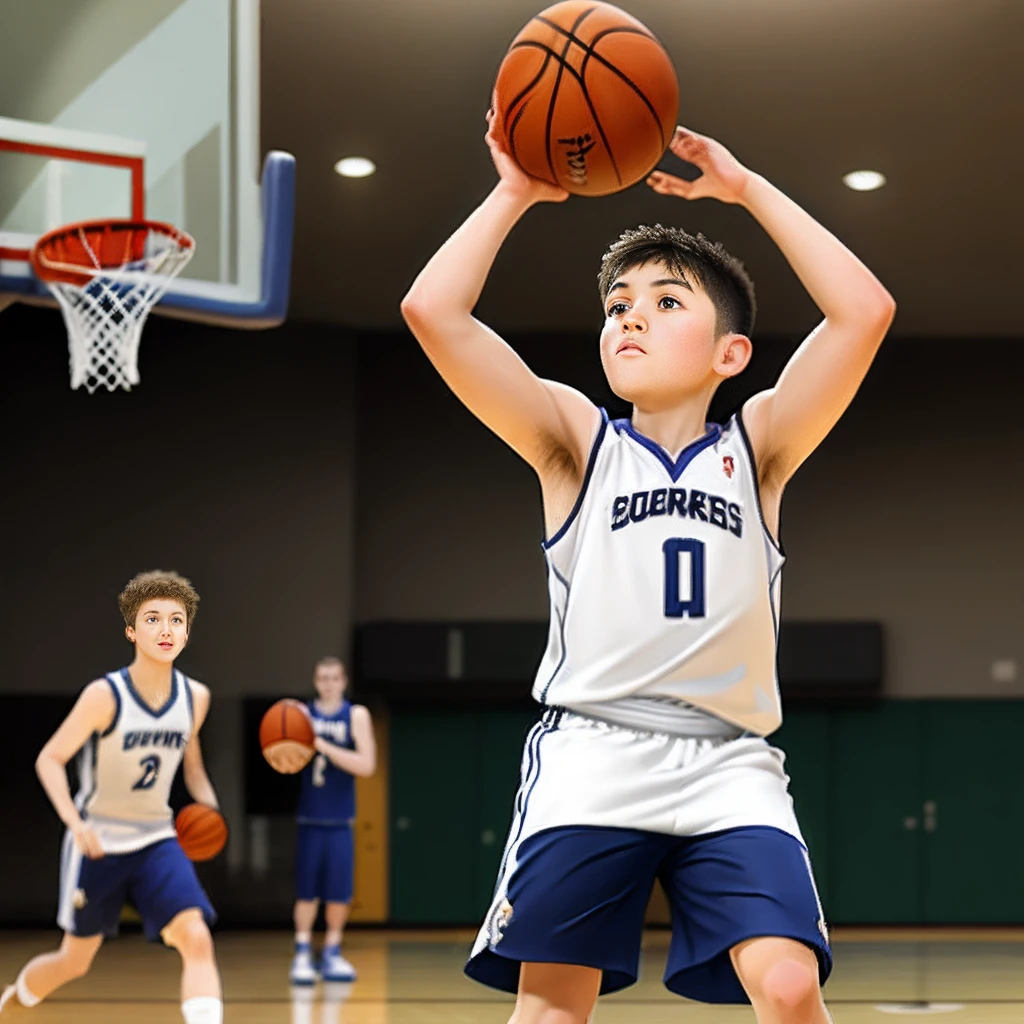 Ten-year-old boy，sport，Playing the Basketball，strong，Leg hair