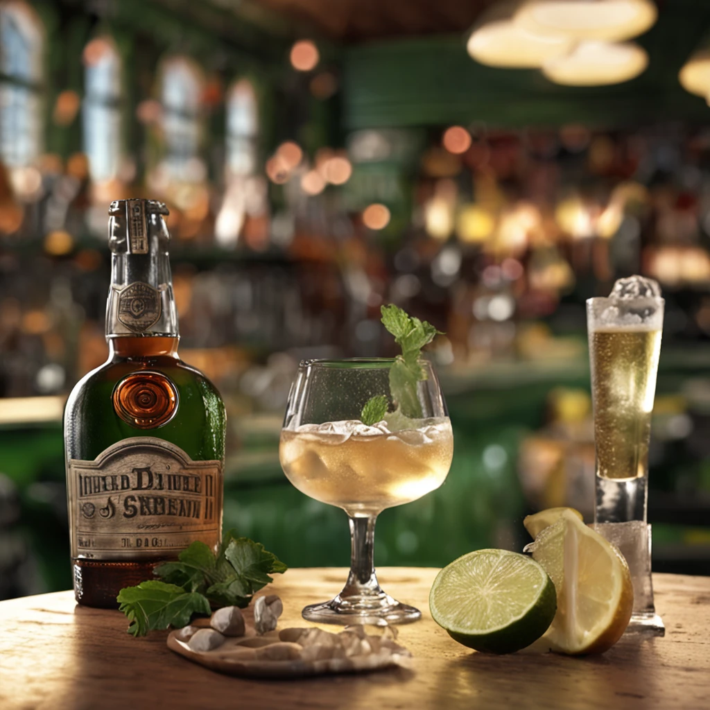 Crea una foto ultrarrealista en 8K que represente a un gnomo con gran sombrero verde con hebilla y sentado dentro de un acogedor, barra con poca luz. It should be caught in the middle of savoring a cold beer, with amber liquid and condensation on visible glass. El duende con sombrero grande verde debe estar vestido con ropa de gnomo, providing a stark contrast to the rustic and darker tones of the bar ambience. Your posture should communicate a sense of relaxation, Happiness and satisfaction. Duende verde disfrutando de su bebida. El ambiente del bar debe ser rico en detalles, from the polished wood counters to the ambient lighting that projects a soft glow on the various elements of the bar, incluyendo botellas, Grifos, y posiblemente otros clientes en el fondo, aunque fuera de foco. The composition of the image must be in Full HD with every detail, del bar tipo victoriano., Las burbujas en la cerveza, a los matices de sus expresiones faciales, capturadas con absoluta claridad. Use a high-end lens like the Zeiss Otus series for superior sharpness and resolution. Enfatice una profundidad de campo reducida para enfocarse en el hombre y su entorno inmediato, subtly blurring the more distant background. The lighting should be soft and warm, Mejorar la naturaleza acogedora del bar y resaltar las texturas y detalles del hombre, su bebida, y su entorno. --ar 16:9 --Calidad 2 --Caos 10
