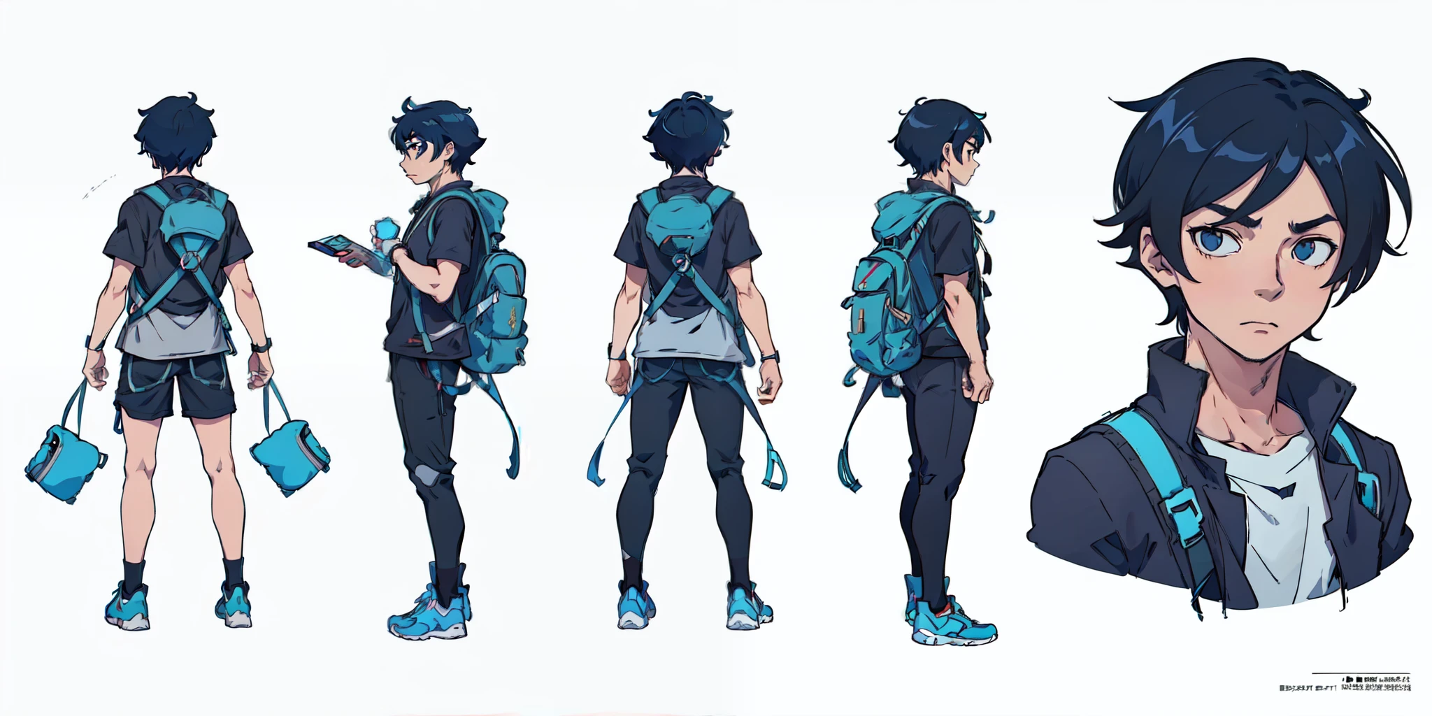 a close up of a person with a backpack and a backpack, full body character design, concept art of single boy, 2 d anime style, full body concept, anime character design, anime full body illustration, design exposure anime john rei, anime set style, full body concept art, anime character; full body art, [ character design ], young anime man, official character art