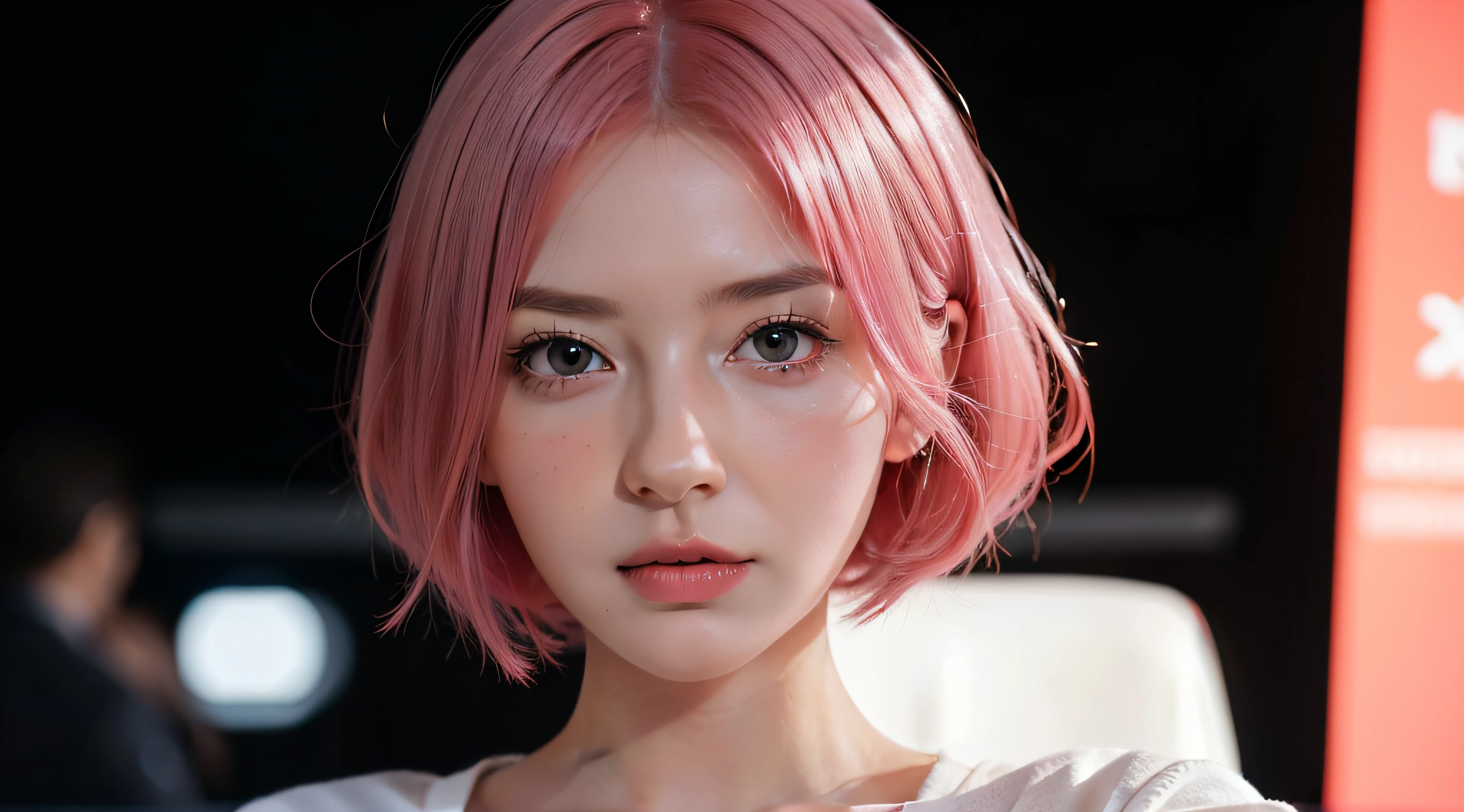 Gentle and beautiful woman、Pink shorthair、Delicate and sexy collarbone、charming oval face、二重まぶた、Smart peach blossom eyes、Pink lips、a small nose、bare shoulders、Face in Focus、up of face、Vaginal thrust by,sexually arousing, Sex Expressions、The ultra -The high-definition、Super Details,