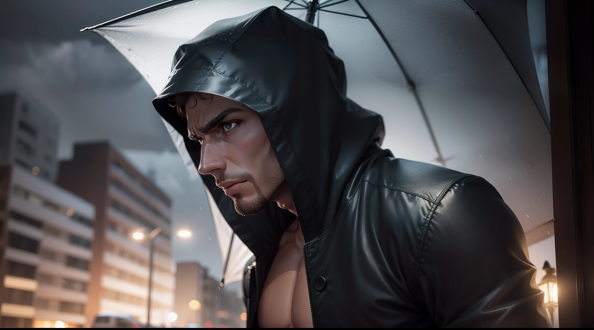 homem pensativo na chuva sem guarda chuva
