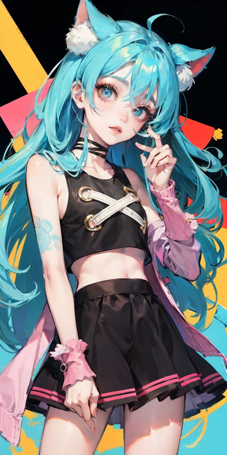 azarar,Uma em um crop top e uma matilha de gatos, estilo de arte encantador, lofi-menina, illuston Anime style, decora inspired illustrations, Elogio Artstyle, Lois van Baarle e Rossdraw, splash arte anime loli, menina peq loli,tty, gato animeito, :14 FLCL + Akira