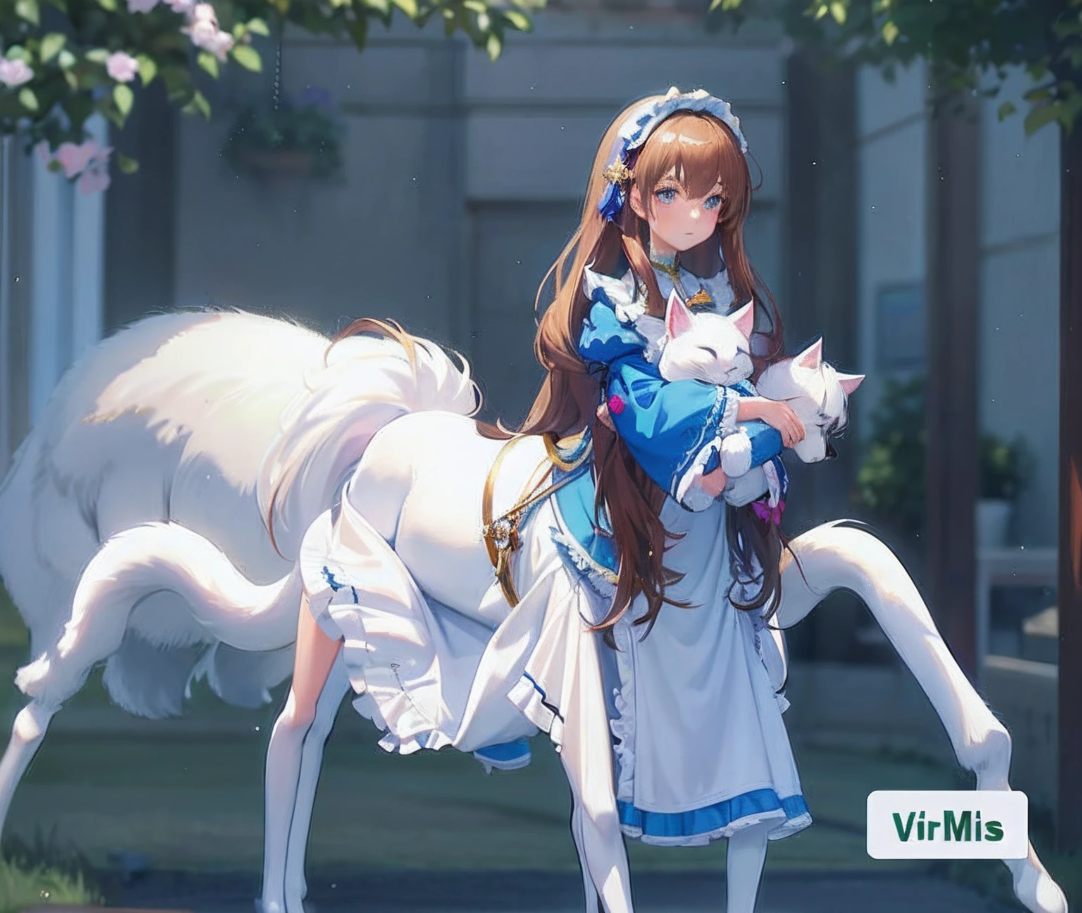 anime girl riding a horse with a cat in her arms, trending on cgstation, digital art on pixiv, wlop and sakimichan, trending on artstation pixiv, realistic anime 3 d style, pixiv 3dcg, very beautiful anime cat girl, pixiv, kawacy, made with anime painter studio, anime in fantasy style