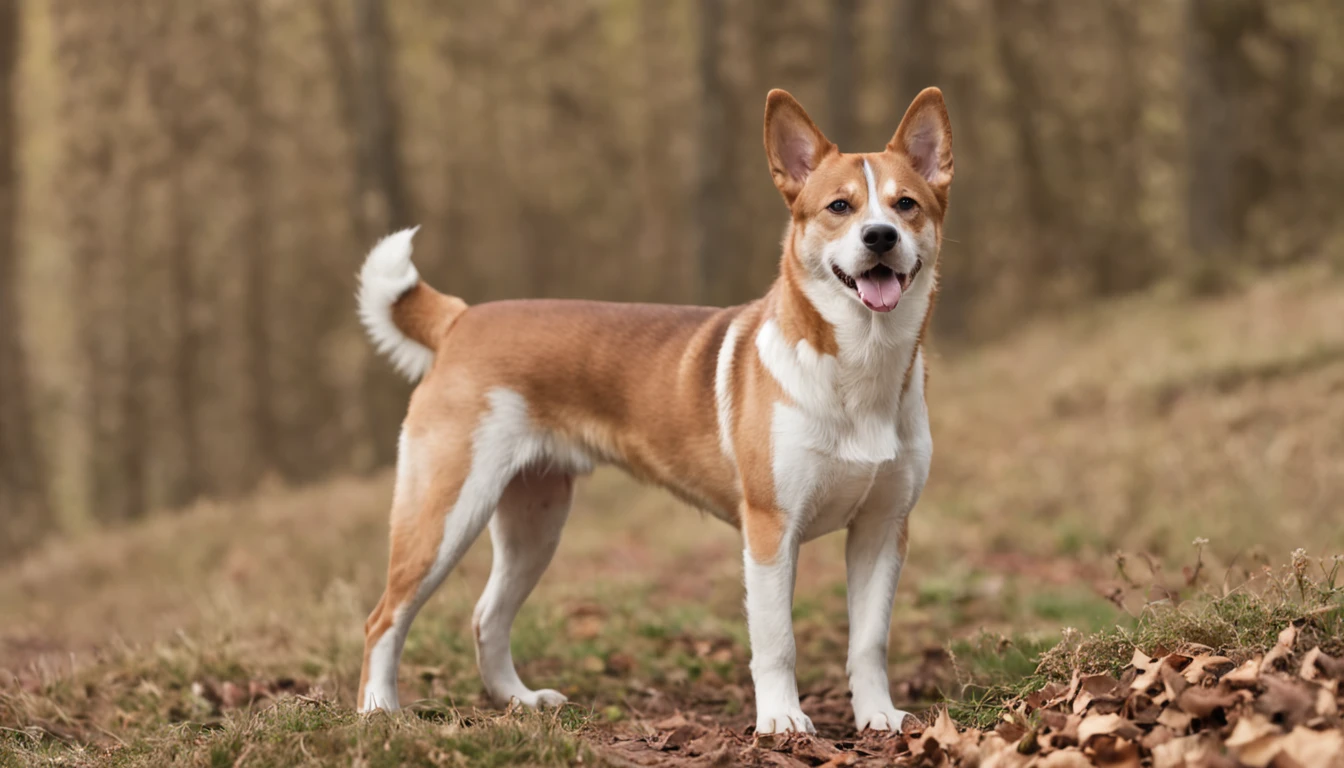 Norwegian Lundehund dog, single body, perfil, lado,