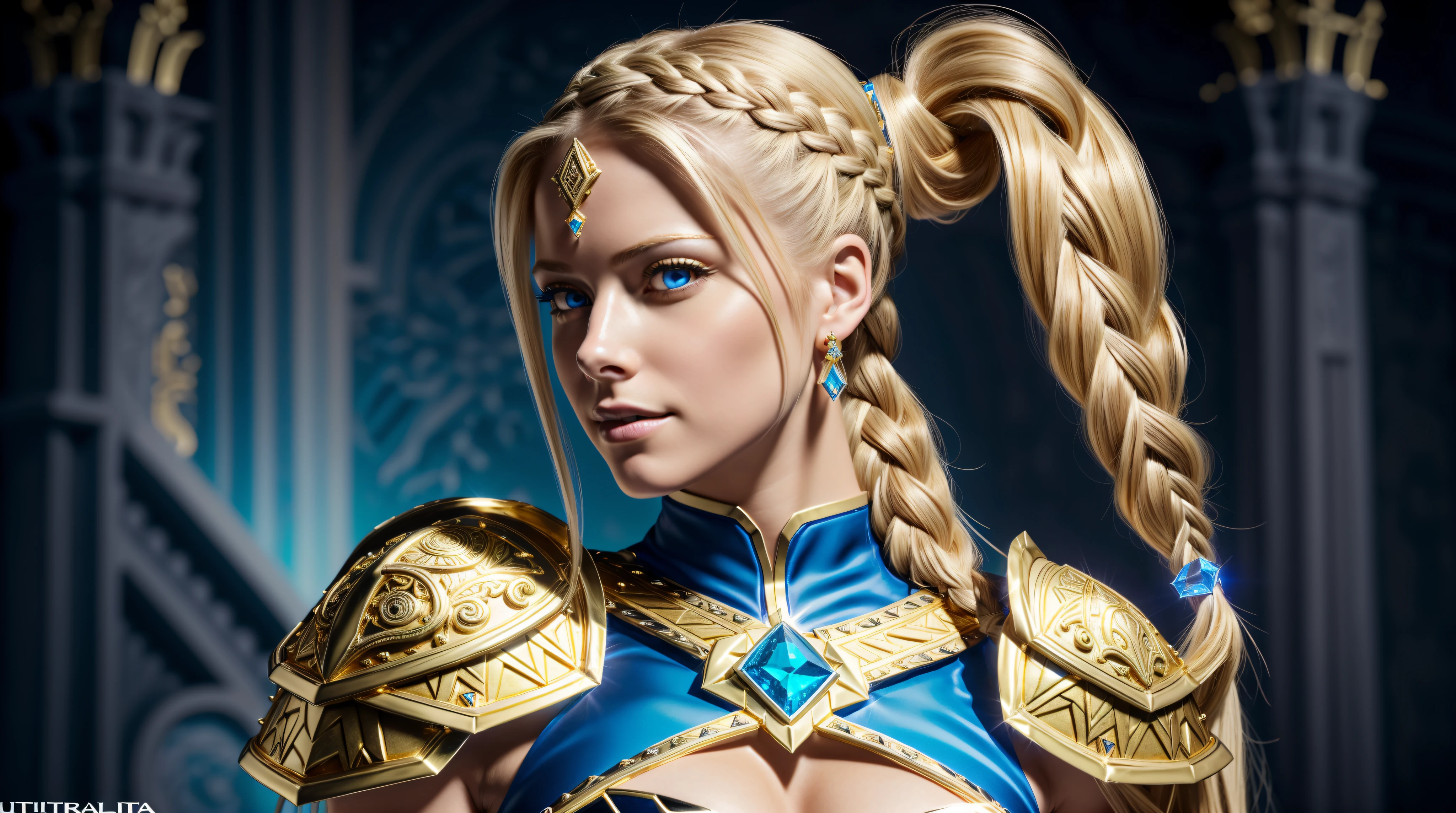 Solo, sexy Avril Lavigne, (French Braided long Ponytail), ((gold and blue viking maiden armor:1.1)), skimpy, seductive, platinum blonde, (blonde:1.1), sexy, small chest, small breasts, highly detailed eyes, ((realistic)), ultra detailed, ((real image)), ((realistic skin)), ((realistic face)), (beautiful:1.05), (beautiful detailed eyes:1.50), (cinematic light:1.1), (ultra high detailed eyes glow:1.50), (ultra photorealistic:1.3), tease, lying, model pose, body, ((anatomically correct:1.1)), naughty smile, (illustration:1.05), Realism, masterpiece, super detail