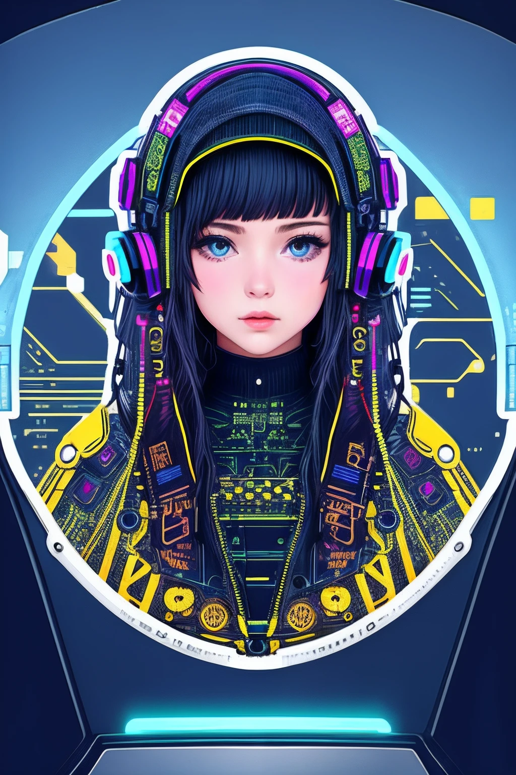 ((stickers)), 1girl, ciberpunk (masterpiece:1.2), (best quality), (ultra detailed), (8k, 4k, intricate),(highly detailed:1.2),