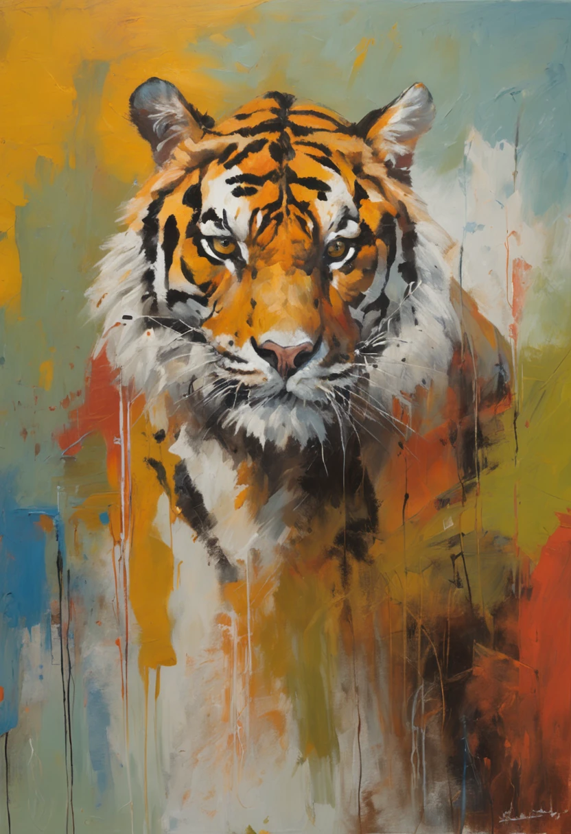 an abstract oil painting of a tiger,,greg rutkowski,painting by jakub rozalski,