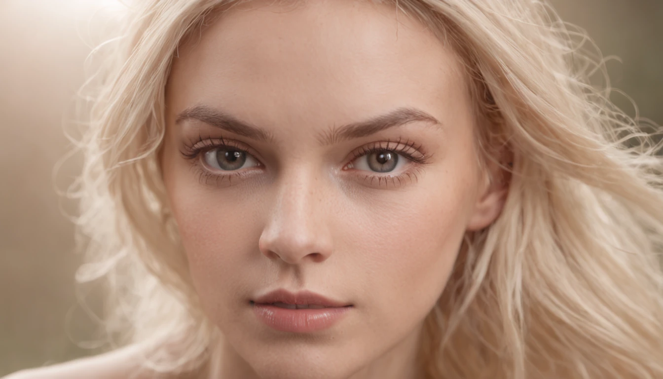 blonde girl looking directly into camera photorealism realistic real lifelike topless