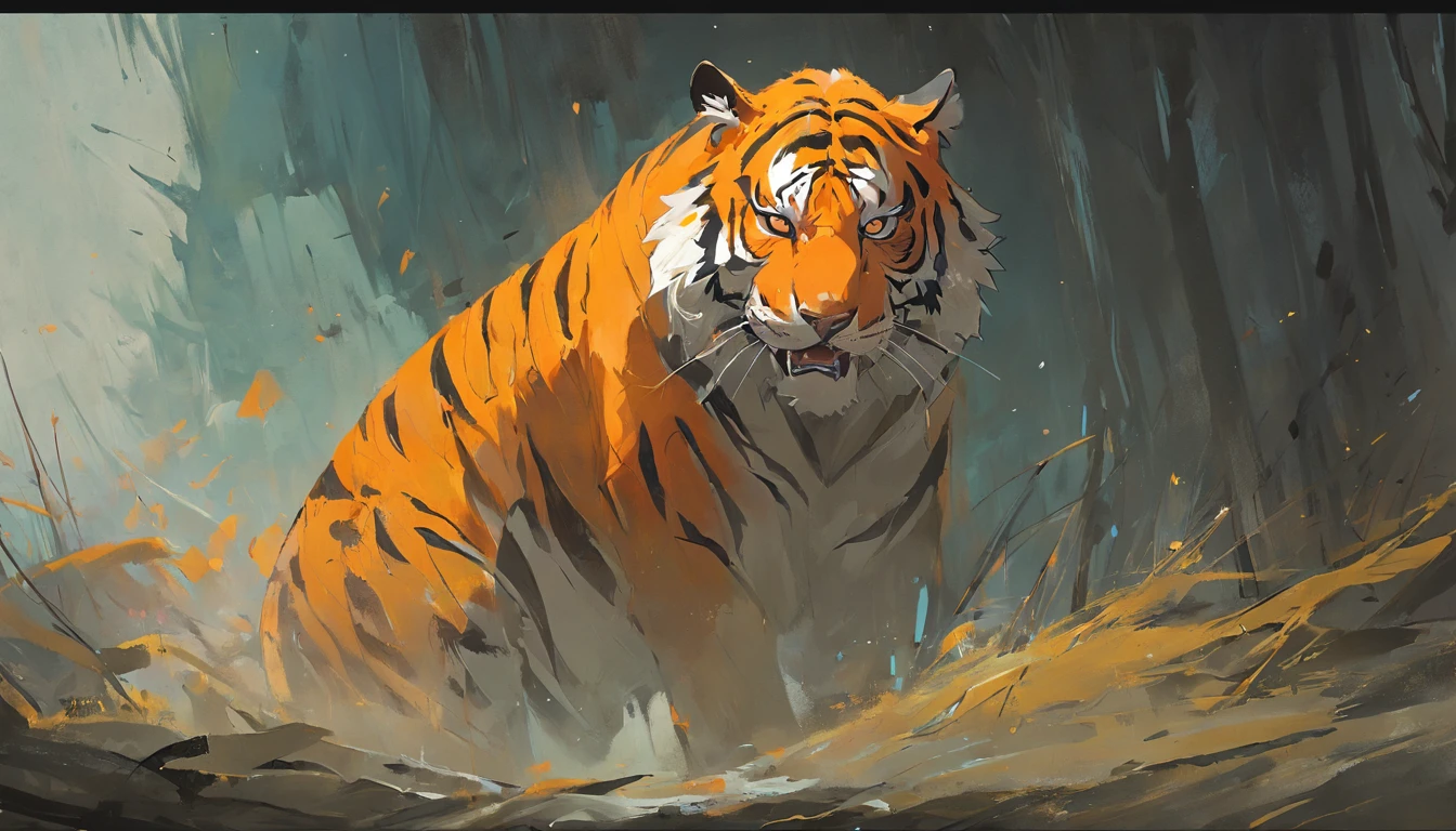 an abstract oil painting of a tiger,,greg rutkowski,painting by jakub rozalski,
