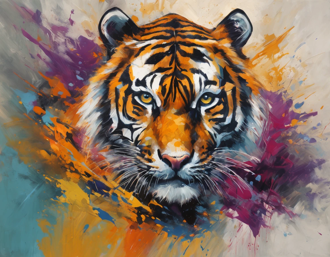 "an abstract oil painting of a majestic tiger."