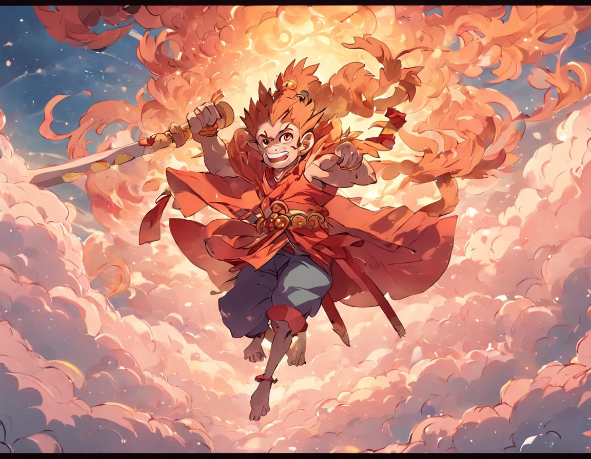 Monkey king on cloud with stick