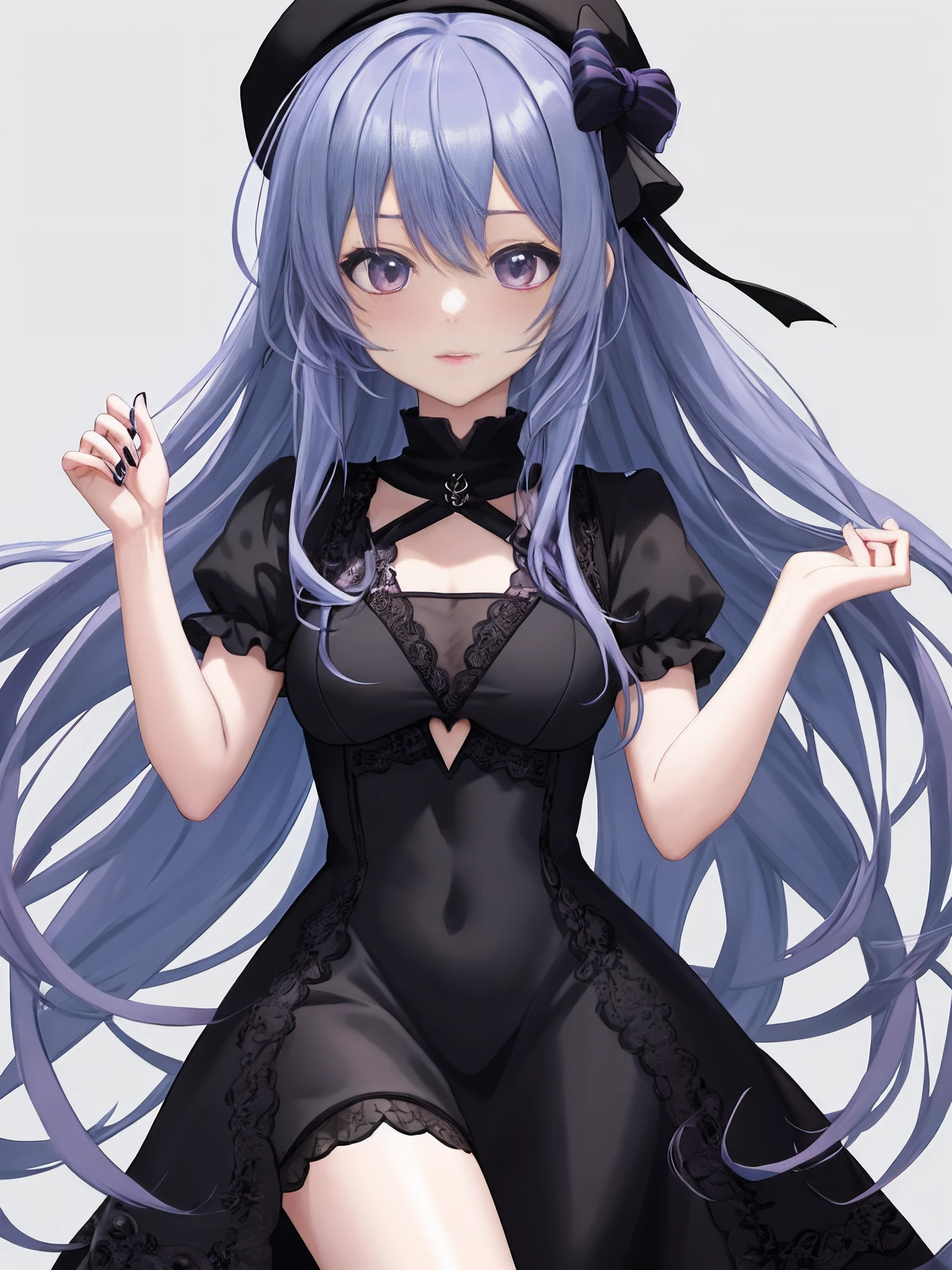 Close-up of a character in a dress with long hair，anime moe art style，Cute anime cute girl，Wear beautiful clothes，Beautiful 4K graphics，8K gothic girl full of anime style，Anime girl wearing black dress，Loli styling，High quality anime art style，Beautiful anime style，Exquisite anime girl image，Anime Stylization，Wizard hat on the head。