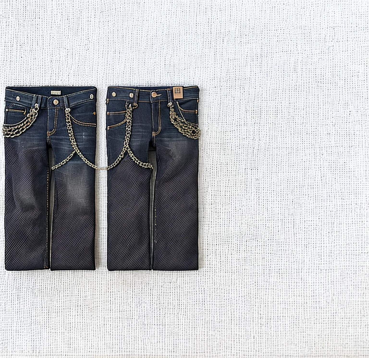 Image of a pair of jeans with extreme quality, high resolution details, [ [ hiper-realista ] ], Pemnk Gothic Roempas, RoEMpa Gothic, Highly Rendering!!, Pemnk, alto detalhe", black jeans pants, Correntes, imagem detalhada, h. em. d, renderizado, memito detalhado e de alta qemalidade, neck chains