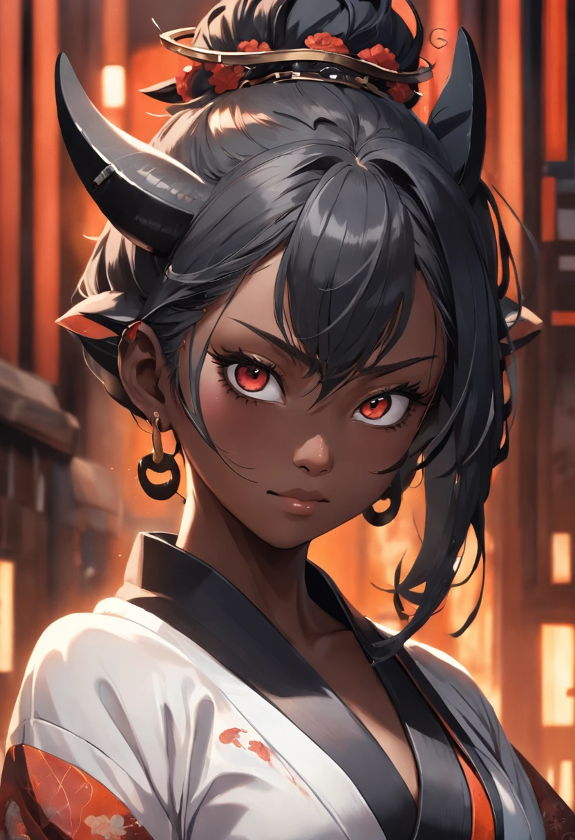 half Hannya mask style+ half kitsune+black woman on right side, illustrator, 0mib, masterpiece, high quality, black and gray, monochrome, 8k, high resolution, high detail, japanese, samurai, extremely detailed eyes and face, japan , black woman on right side, beautiful detailed nose, beautiful detailed eyes, light on face, looking at viewer, (1 woman, mature face), realistic face, full lips, captivating smile, realistic body, (RAW photo, best quality ), (realistic, photorealistic: 1,3) , masterpiece, extremely beautiful, extremely detailed, CG, unity, 4k wallpaper, amazing, fine detail, extremely detailed 8k CG unity wallpaper, huge file size , ultra-detailed, high resolution, absurd, soft light, wet dress, big round ass ,