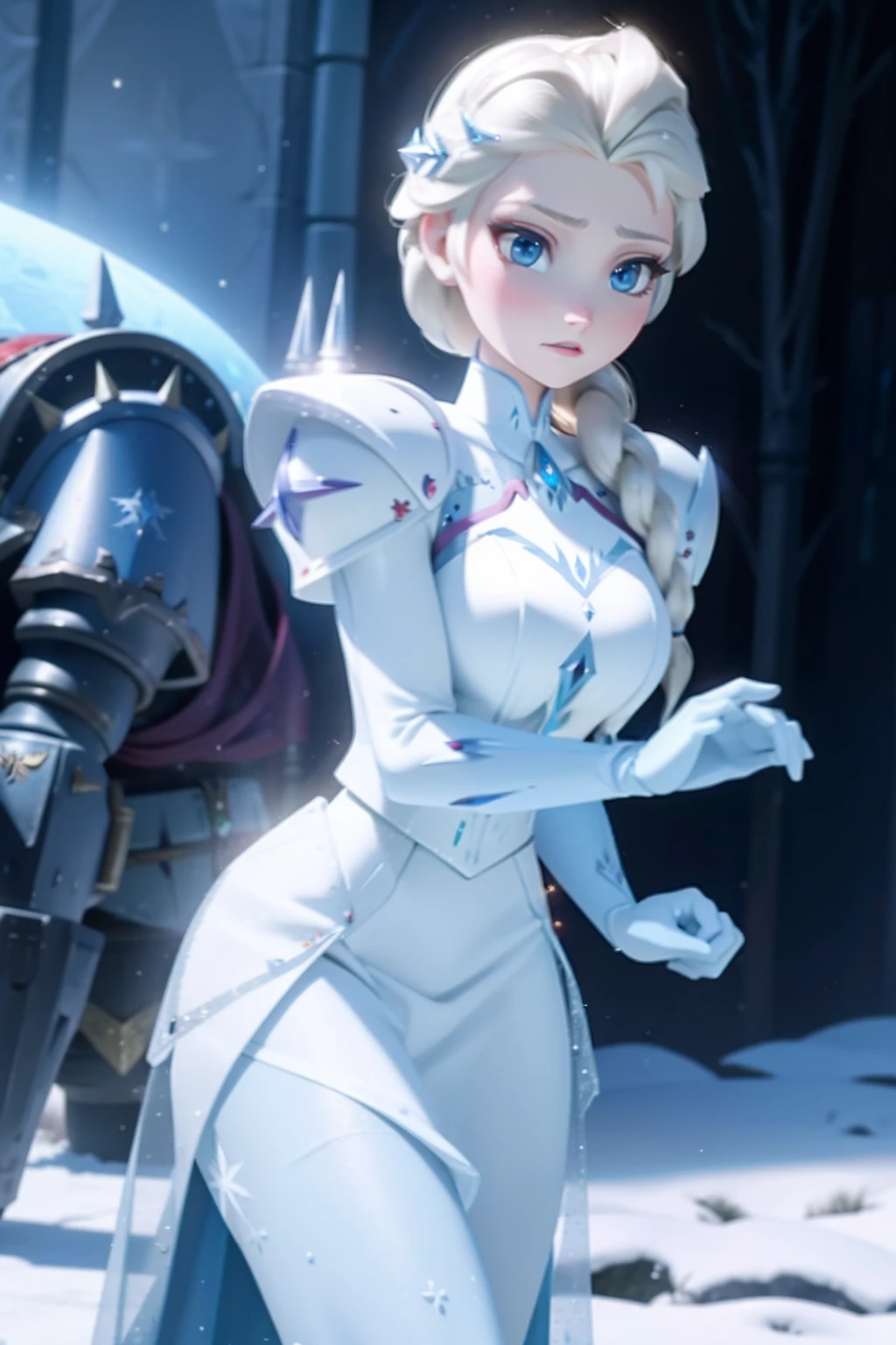 Elsa in spacemarine armor, warhammer, facing forward