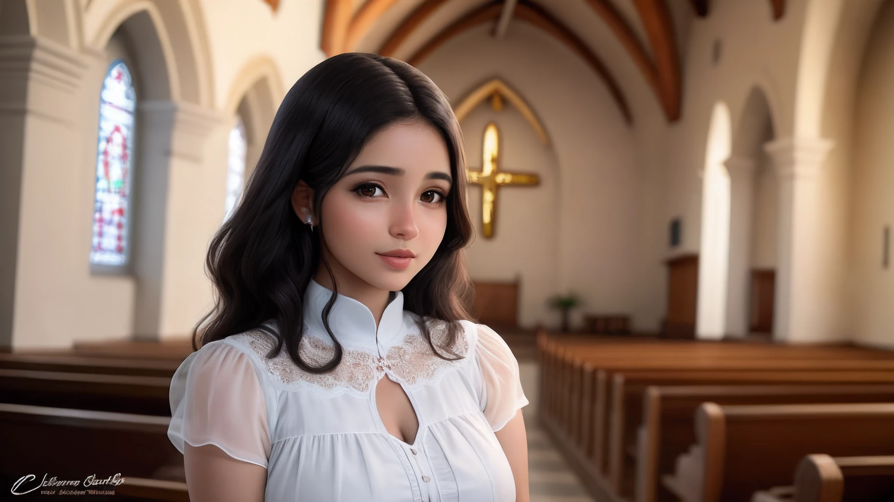 Mulher morena na igreja