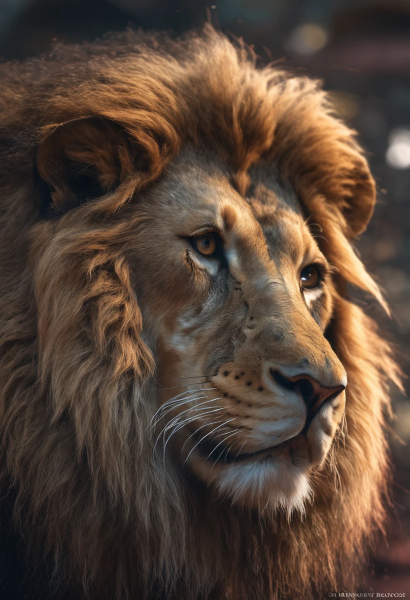 realistic lion face, with a antique compass behind