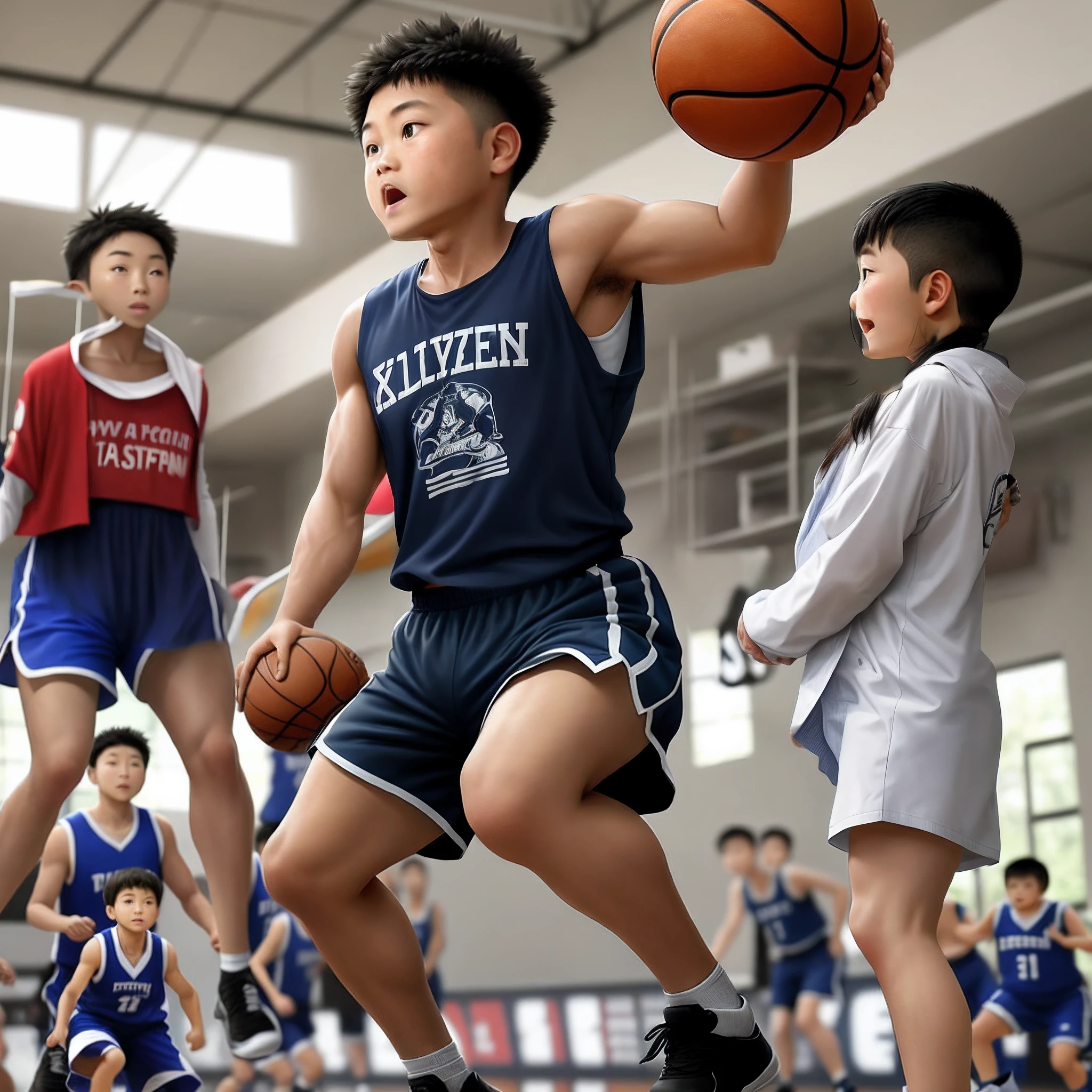 Little boy playing basketball