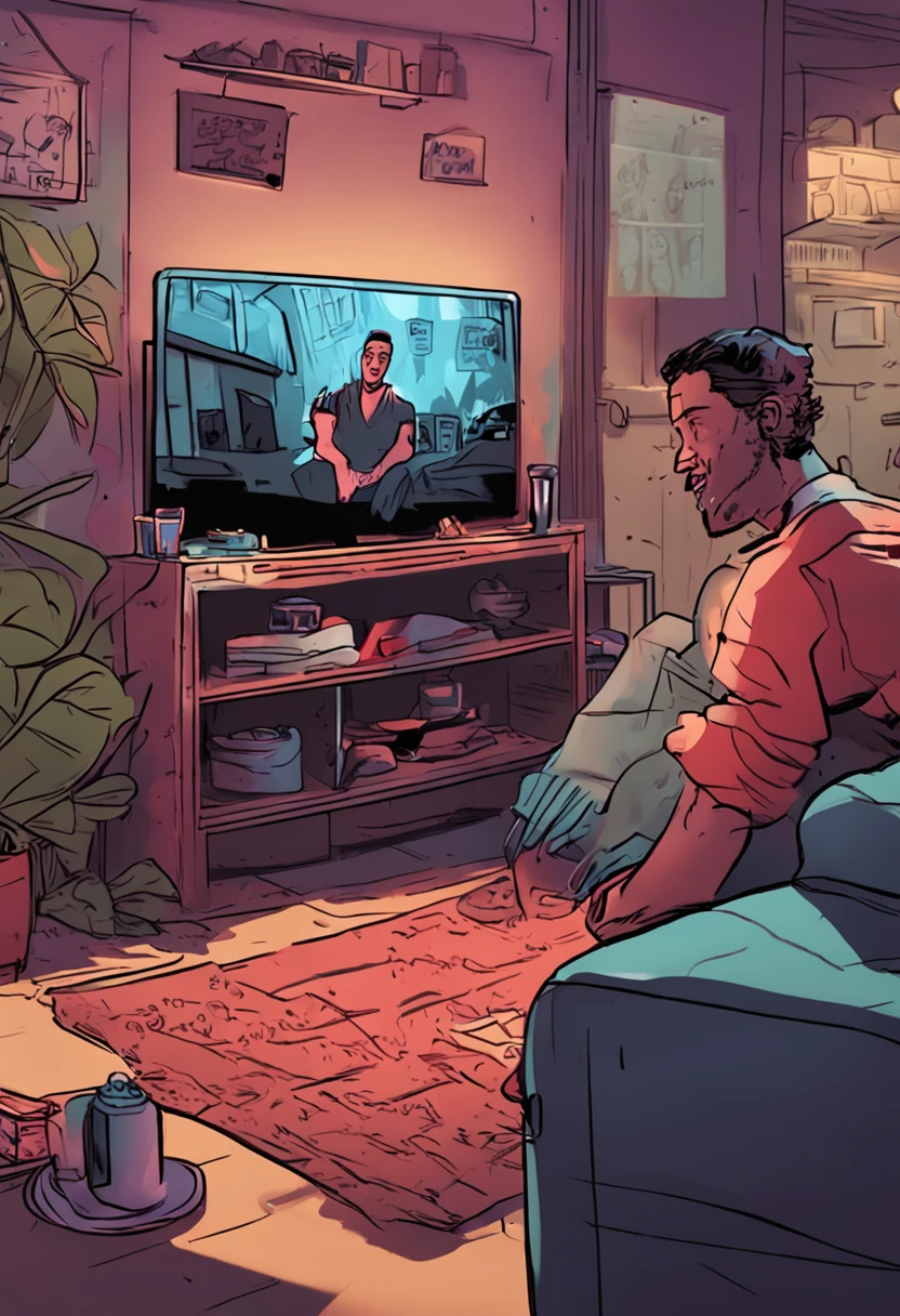 Guys sitting watching television together , realista , henkai , meninos e meninas