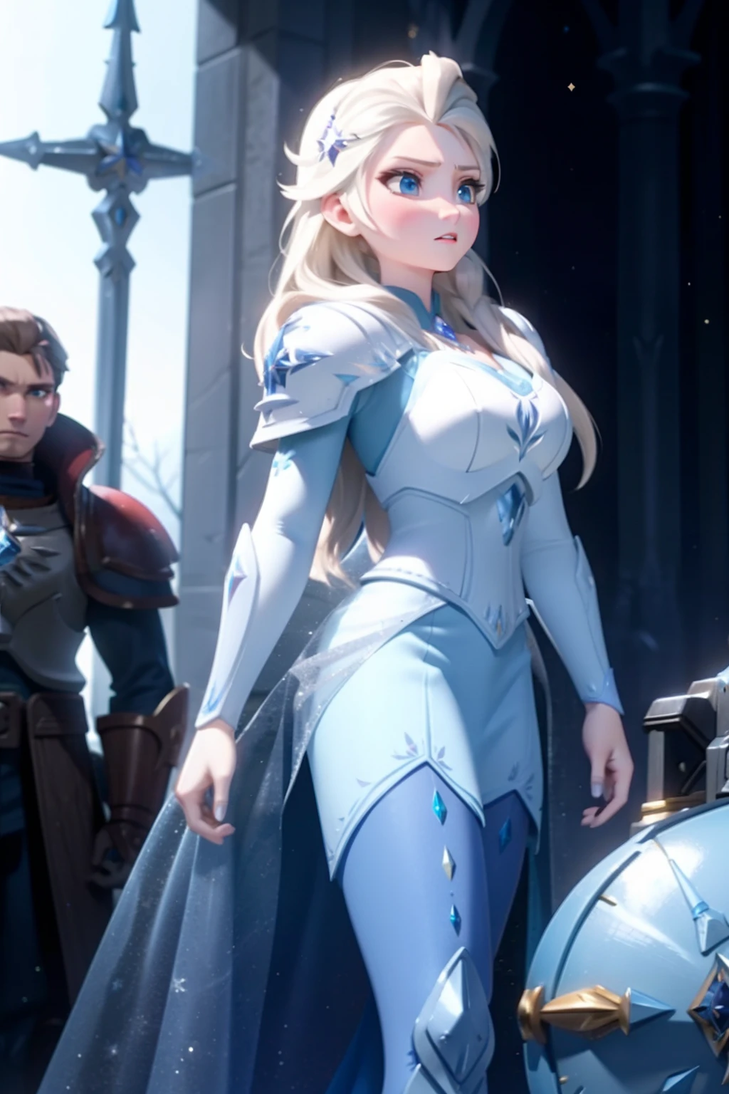 Elsa in spacemarine armor, warhammer, facing forward