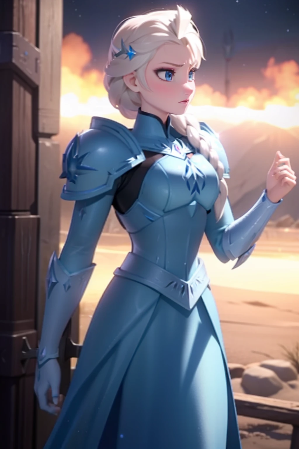 Elsa in spacemarine armor, warhammer, facing forward