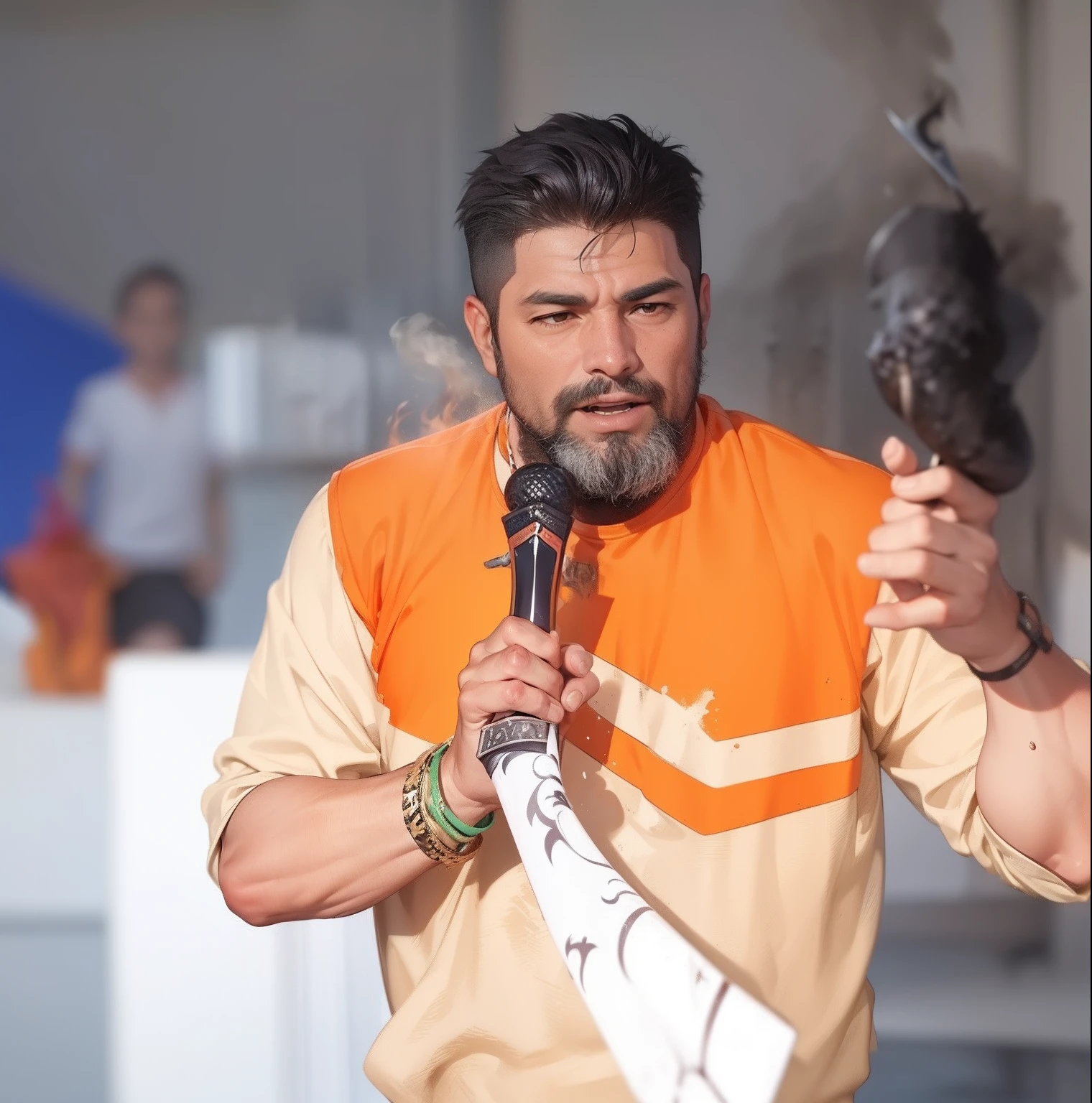 (Detailed discretion) (melhor qualidade) pegando uma (espada de fogo ardente)