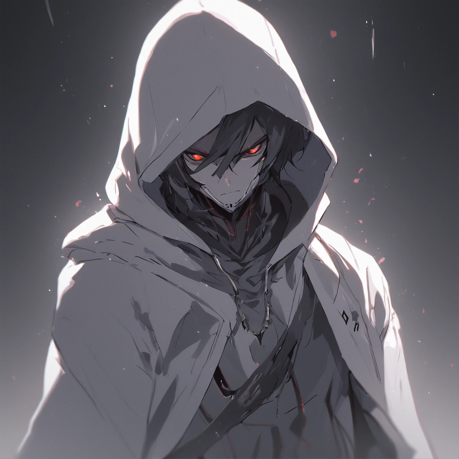 Concept art of a computer game character, blackandwhite, in two projections, An assassin man in a white hooded suit, gray background, Simple black lines, simplified