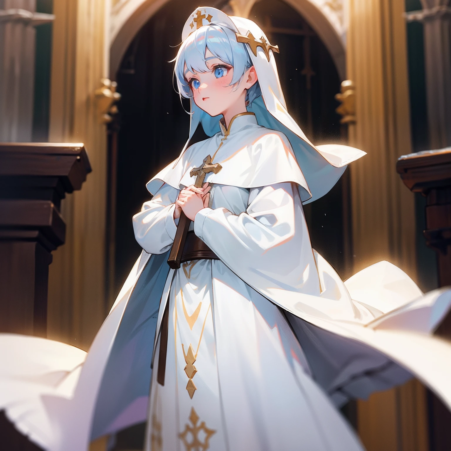 A girl priest,white clothes,European Middle Ages,adolable