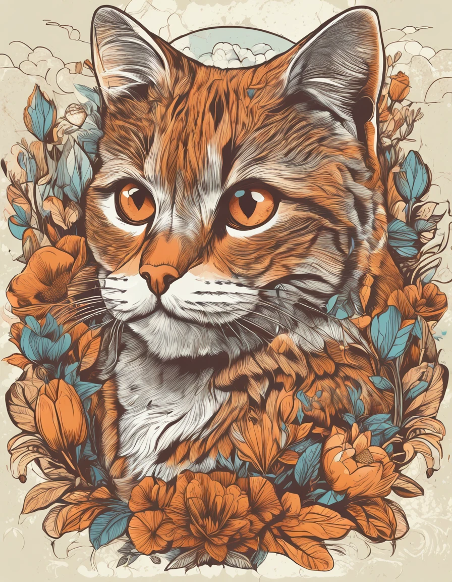 Cat & Wildlife Design Poster, Ultra HD quality, Extremely delicate, Rich in color, Wildlife communities, Light with dramatic effect, Dense woods, Natural light, Highlighted protagonist owl, Other wildlife surrounds the surroundings, Surrounded by flowers and plants, The detailed depiction of the animals is exquisite, The lens focus adapts to the subject, Hand drawn style illustration effect.