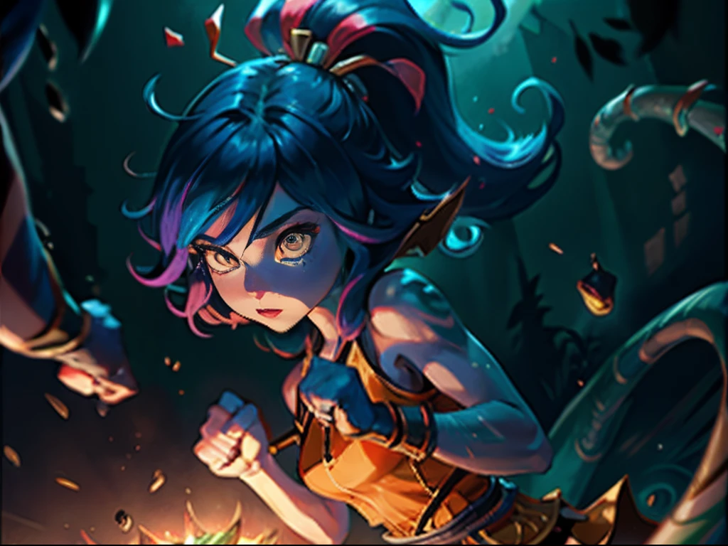 Neeko /(league of legends), Lulu /(Leaue of Legends), (Boxing Match), (Best Quality), (Masterpiece), Photographic Reality, Realistic, Very Detailed Illustrations, Beautiful Eyes, (Delicate Face), Perfect Details, (Best Lighting), (Super Intricate Details), (Boxing Girl), (Aggressive Punching), Sweat, Heavy Breathing, (Crushing Attack), (Boxing Ring), Sports Shorts, Perfect Details, Perfect Fingers, Perfect Limbs, Impact, (Shiny Skin), Abs, Muscles, Waist Line, Boxing Shorts , boxing, black hair, high ponytail, super long hair, 4K unity, (super fine CG: 1.2), (8K: 1.2), realistic, octane rendering